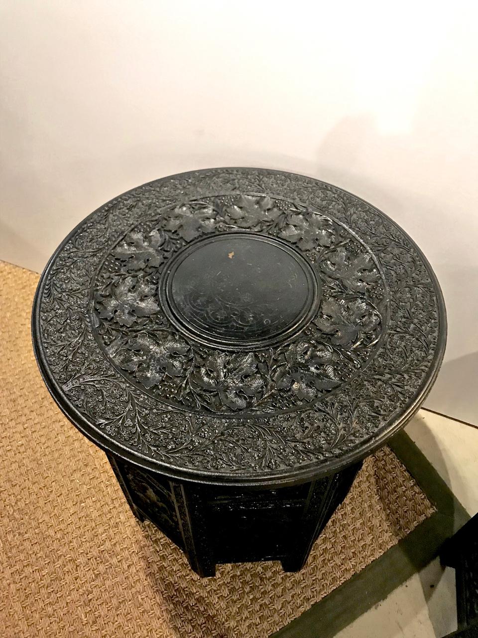 20th Century Pair of Carved Indian Ebonized Side Tables
