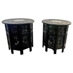 Pair of Carved Indian Ebonized Side Tables