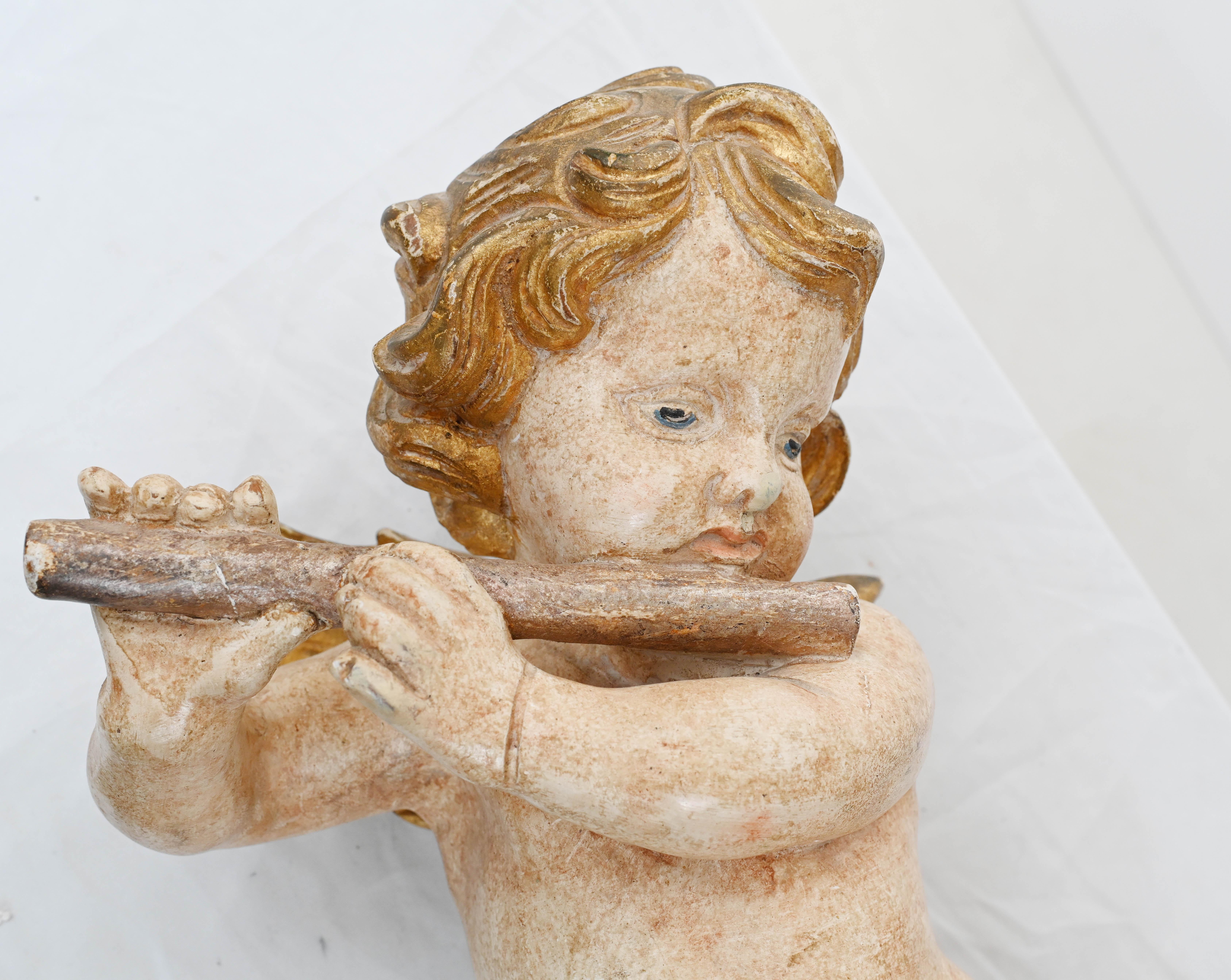 Pair Carved Italian Cherubs Painted Putti In Good Condition In Potters Bar, GB