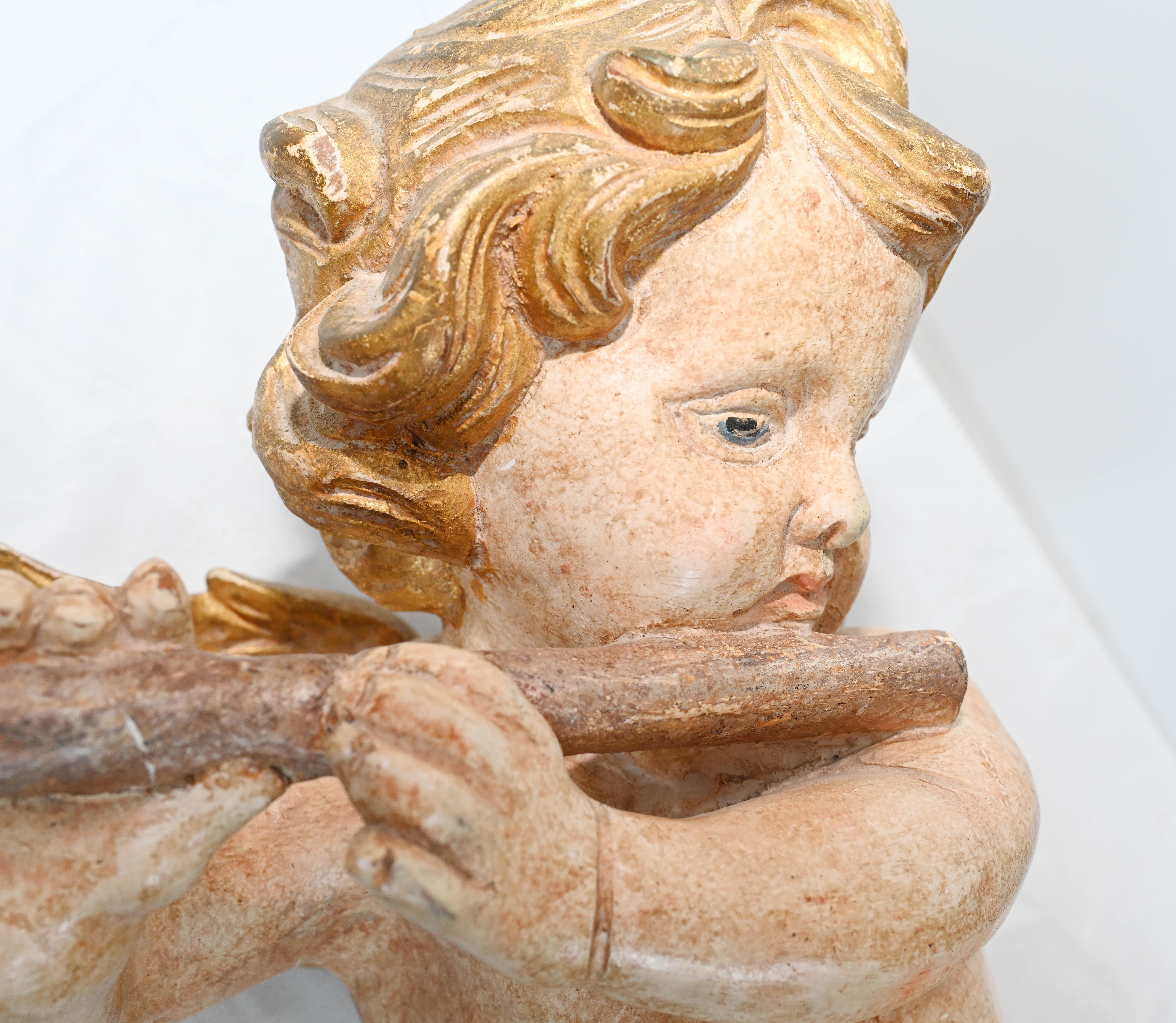 Other Pair Carved Italian Cherubs Painted Putti
