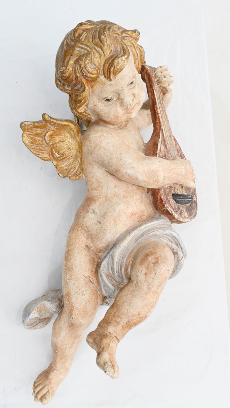 Pair Carved Italian Cherubs Painted Putti at 1stDibs