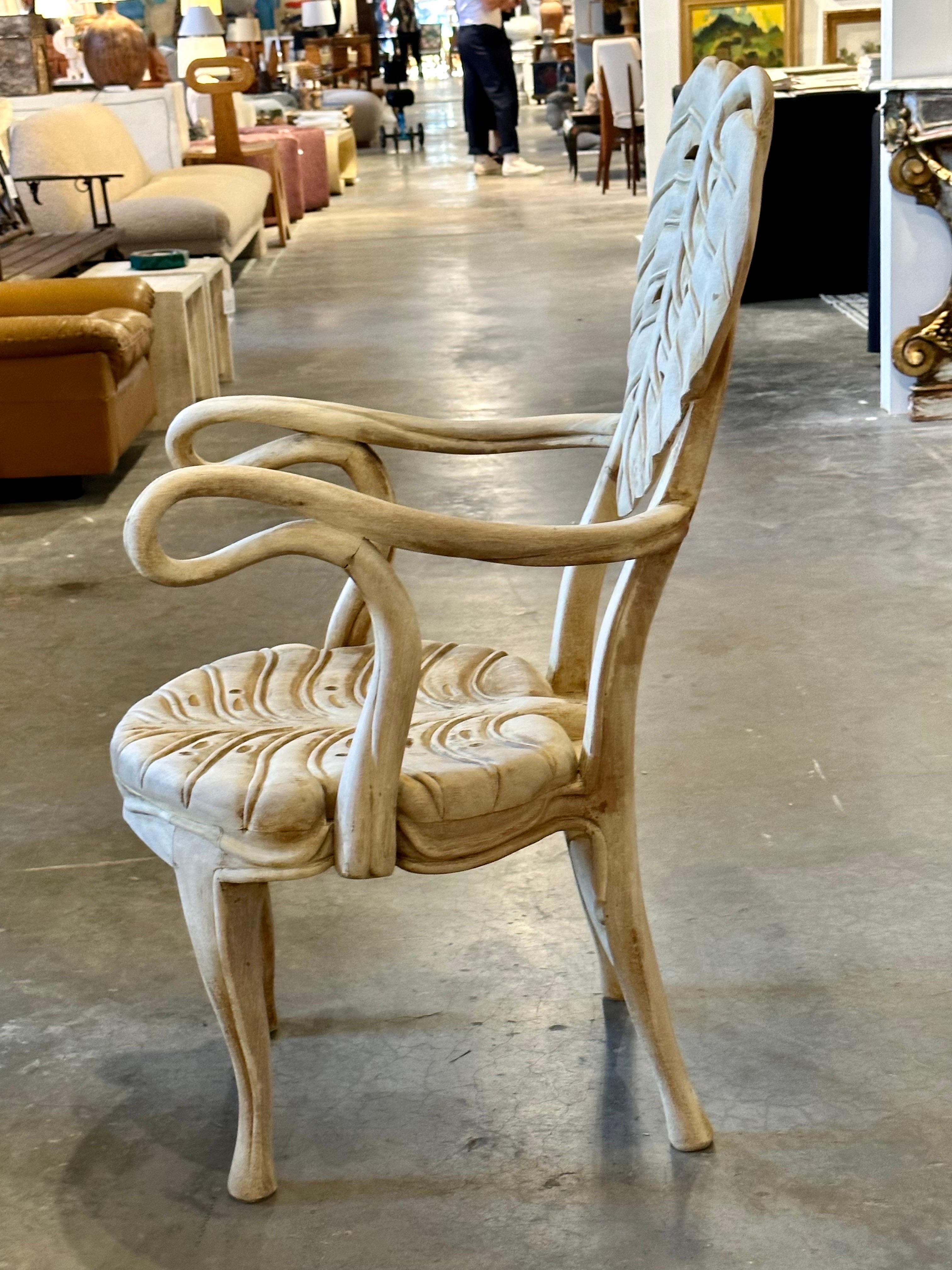 Pair Carved Leaf Chairs in the Style of Bartolozzi and Maioli In Excellent Condition For Sale In North Miami, FL