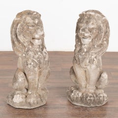 Pair, Carved Limestone Lion Garden Statues, Denmark circa 1920-40