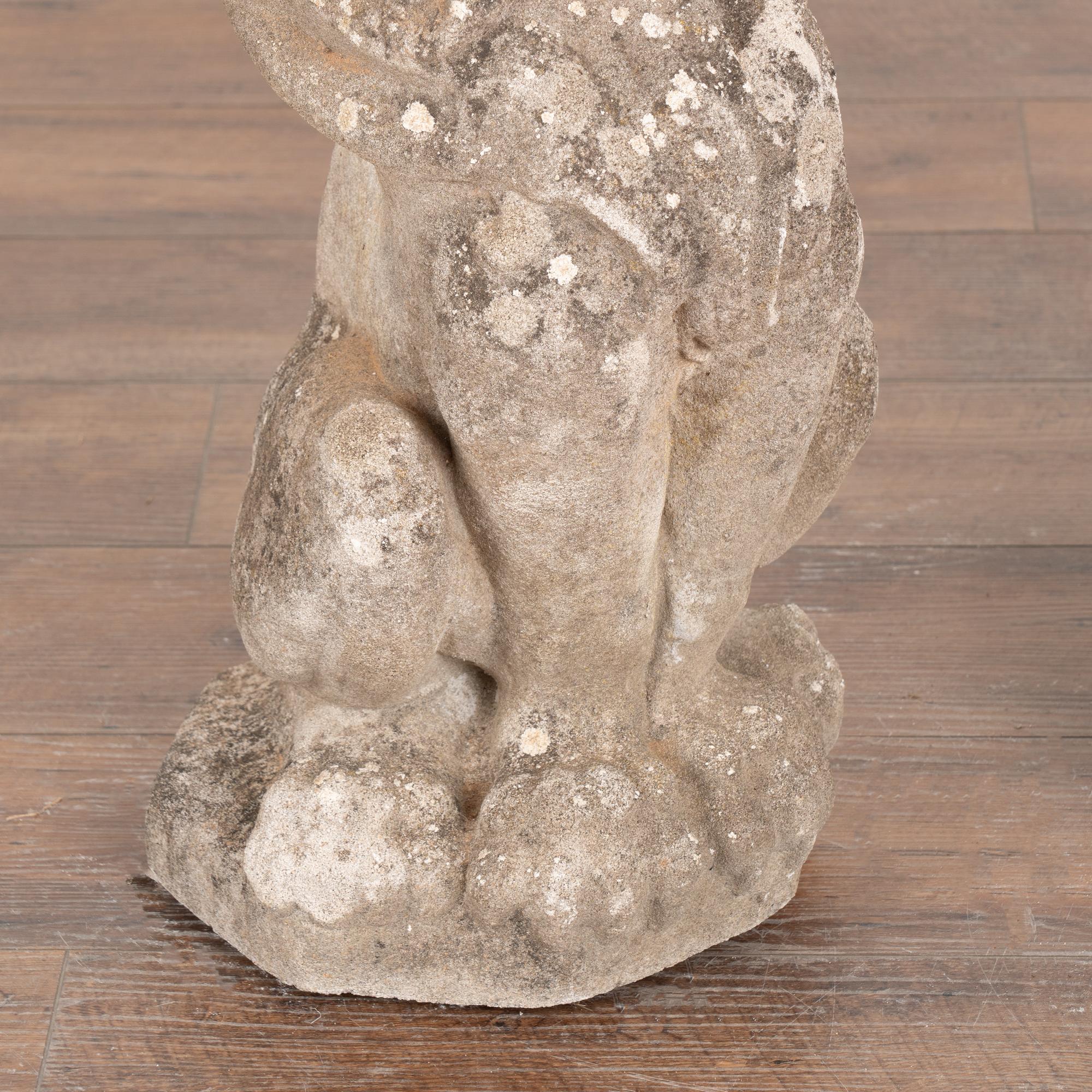 Pair, Carved Limestone Lion Garden Statues, Denmark circa 1920-40 In Good Condition For Sale In Round Top, TX
