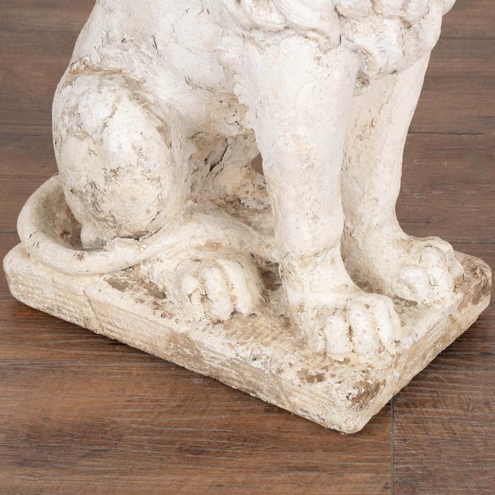 Pair, Carved Lion Garden Statues Painted White, Denmark circa 1920-40 In Good Condition For Sale In Round Top, TX