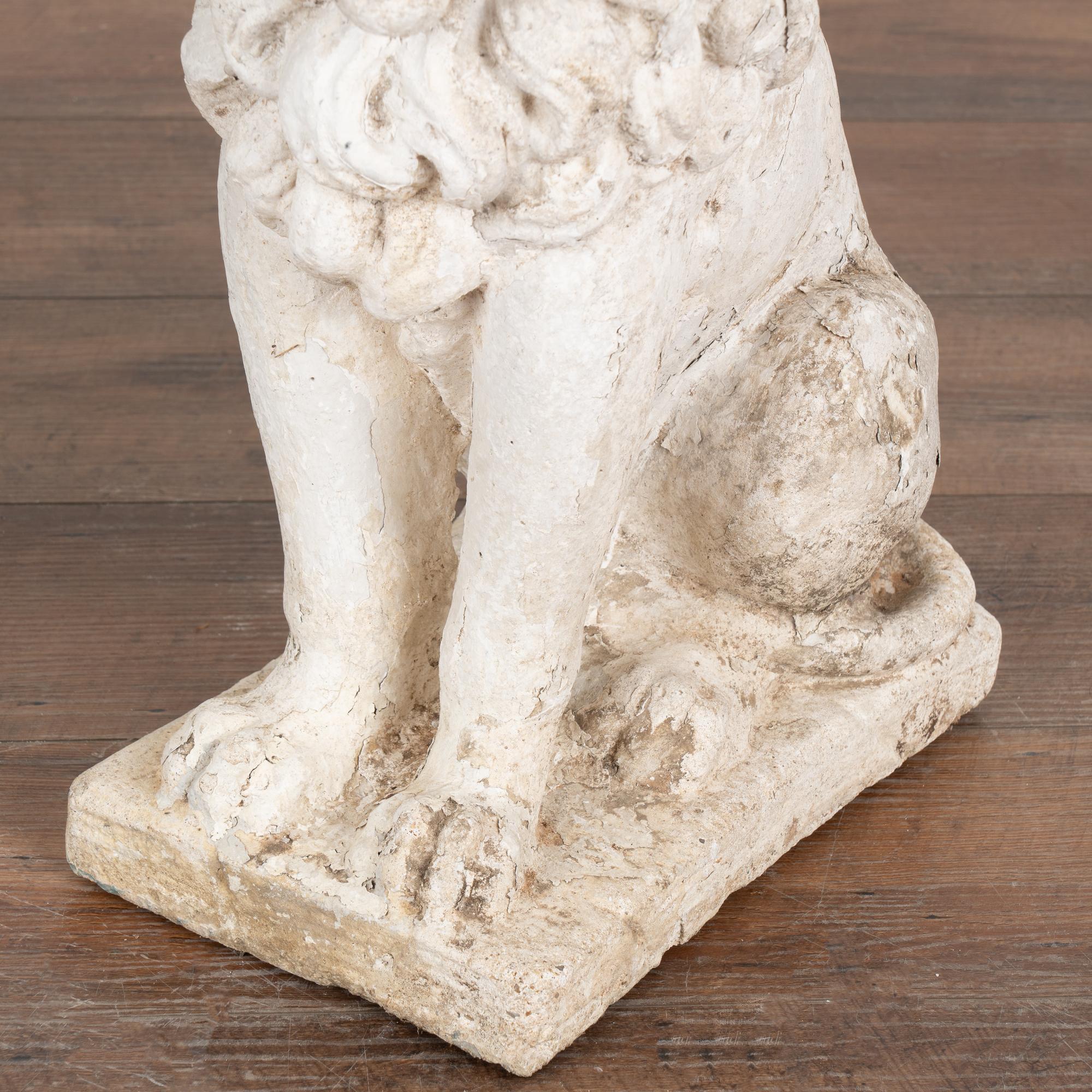 Limestone Pair, Carved Lion Garden Statues Painted White, Denmark circa 1920-40 For Sale