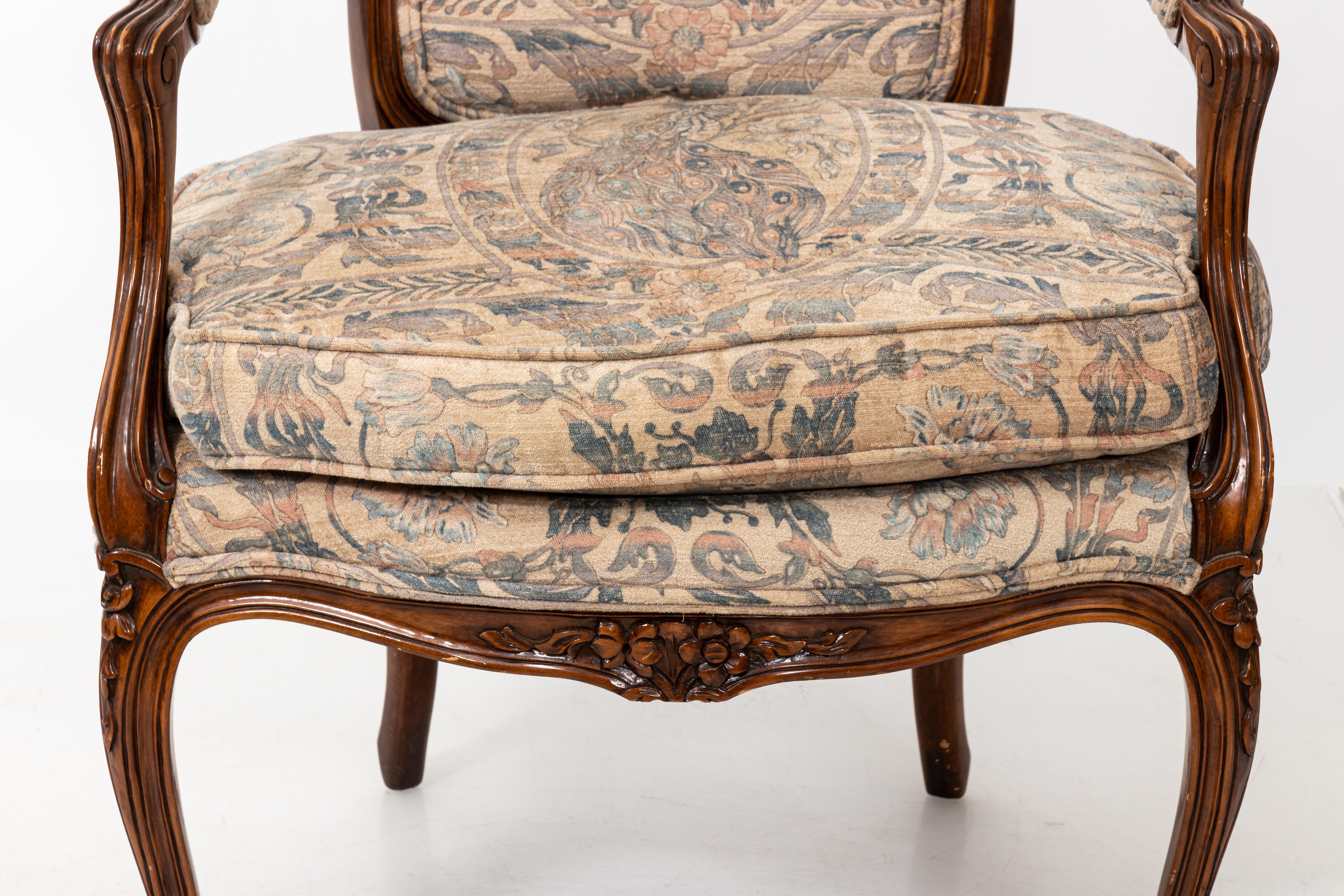 American Pair of Carved Louis XV Style Open Armchairs