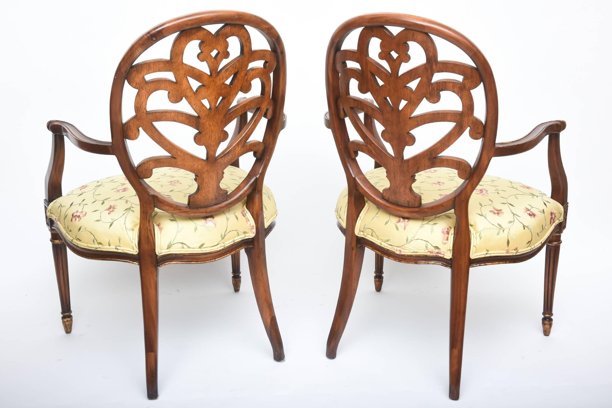 Pair of Carved Mahogany Armchairs, Lovely Decorative Back and Finely Turned Legs 1