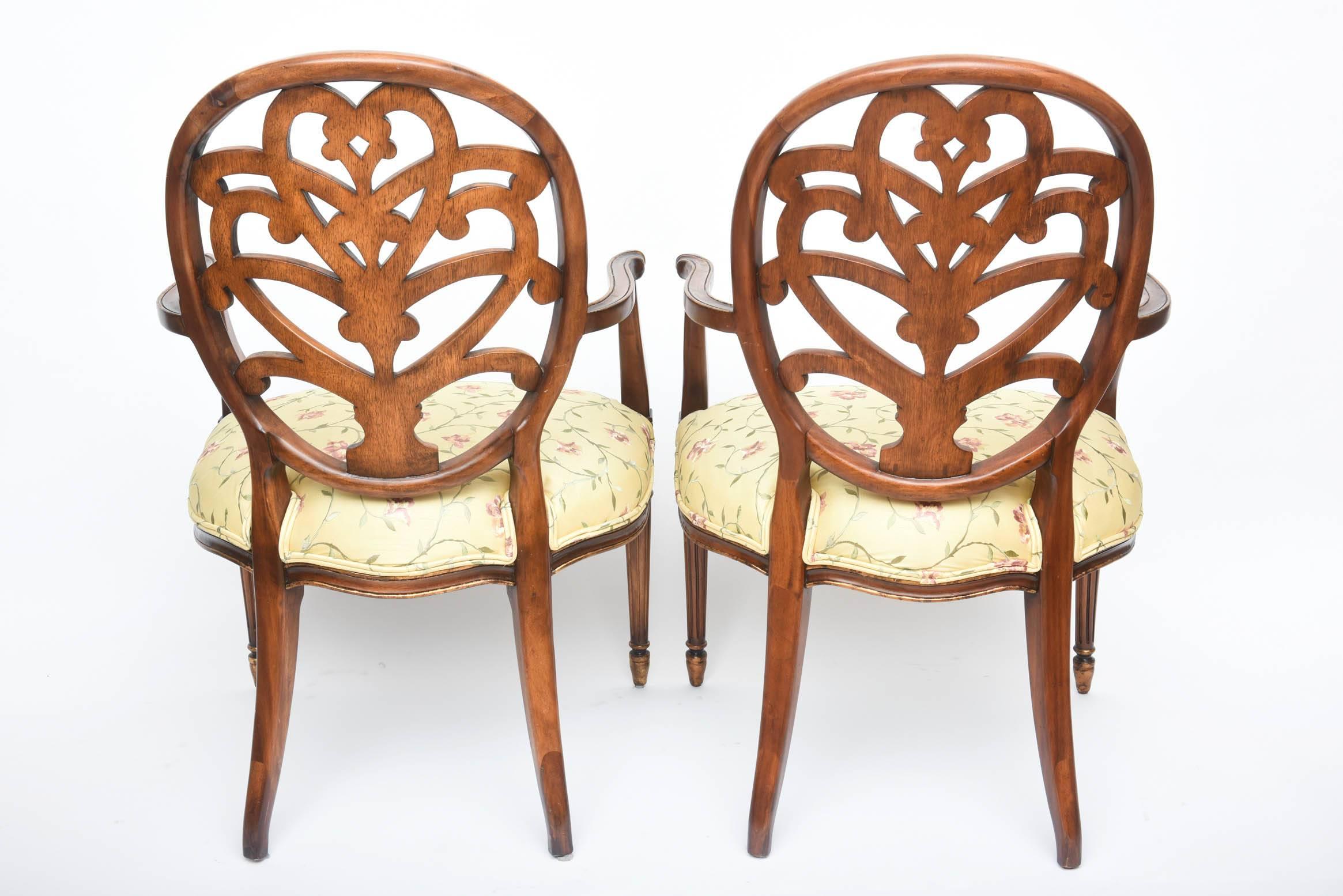 Pair of Carved Mahogany Armchairs, Lovely Decorative Back and Finely Turned Legs 2