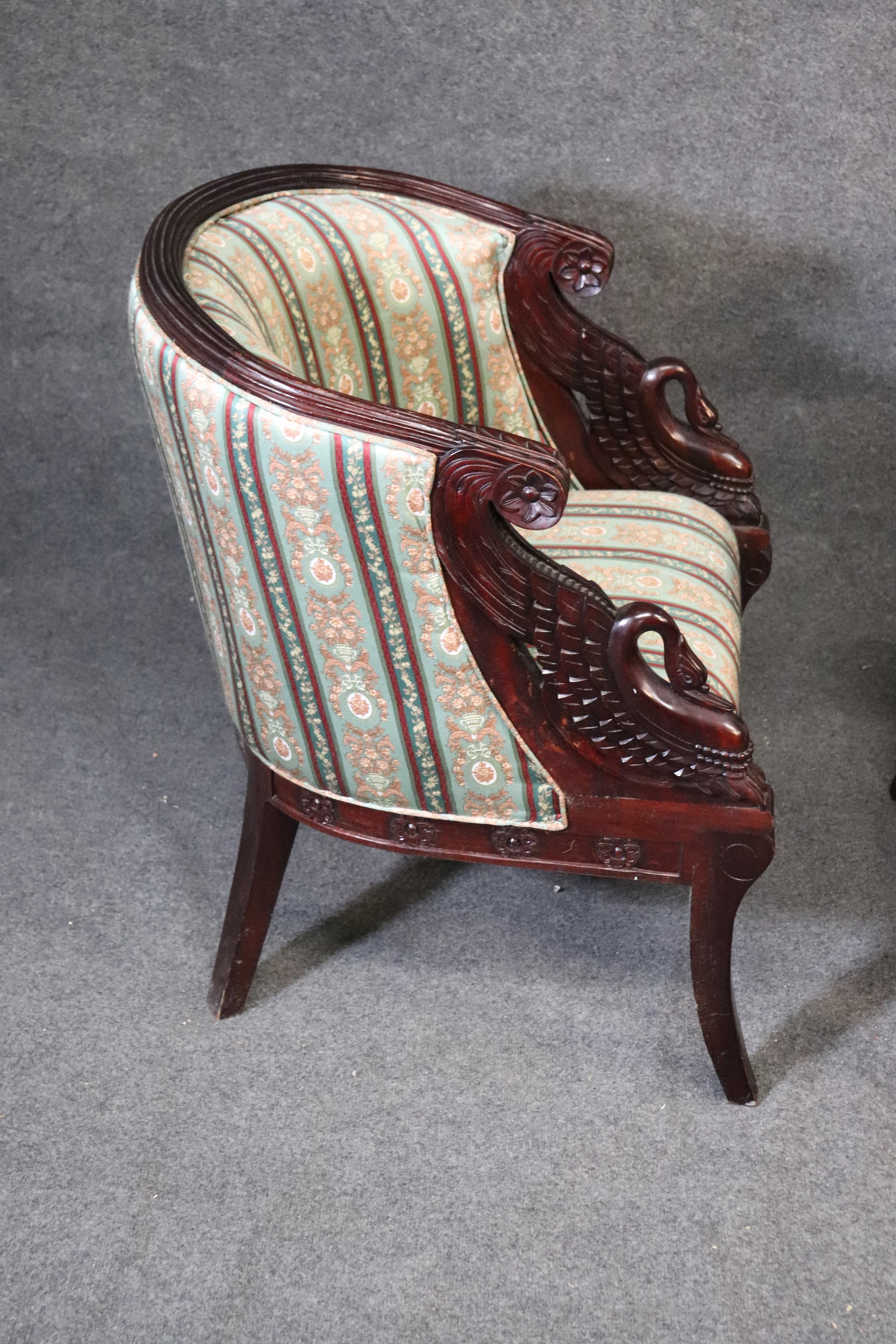 Pair of Carved Mahogany English Regency Swan Tub Style Club Chairs, circa 1950 7