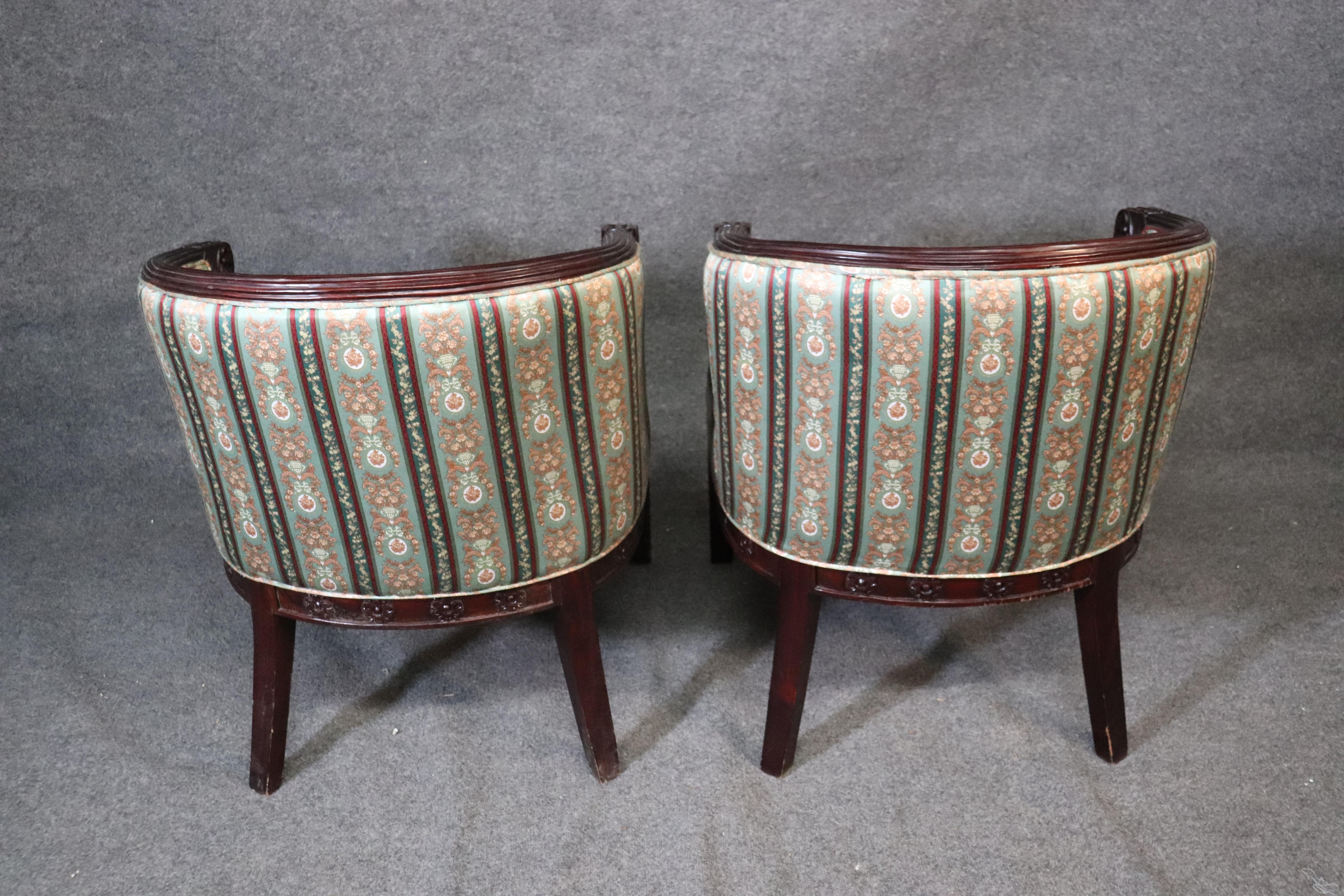 Pair of Carved Mahogany English Regency Swan Tub Style Club Chairs, circa 1950 11