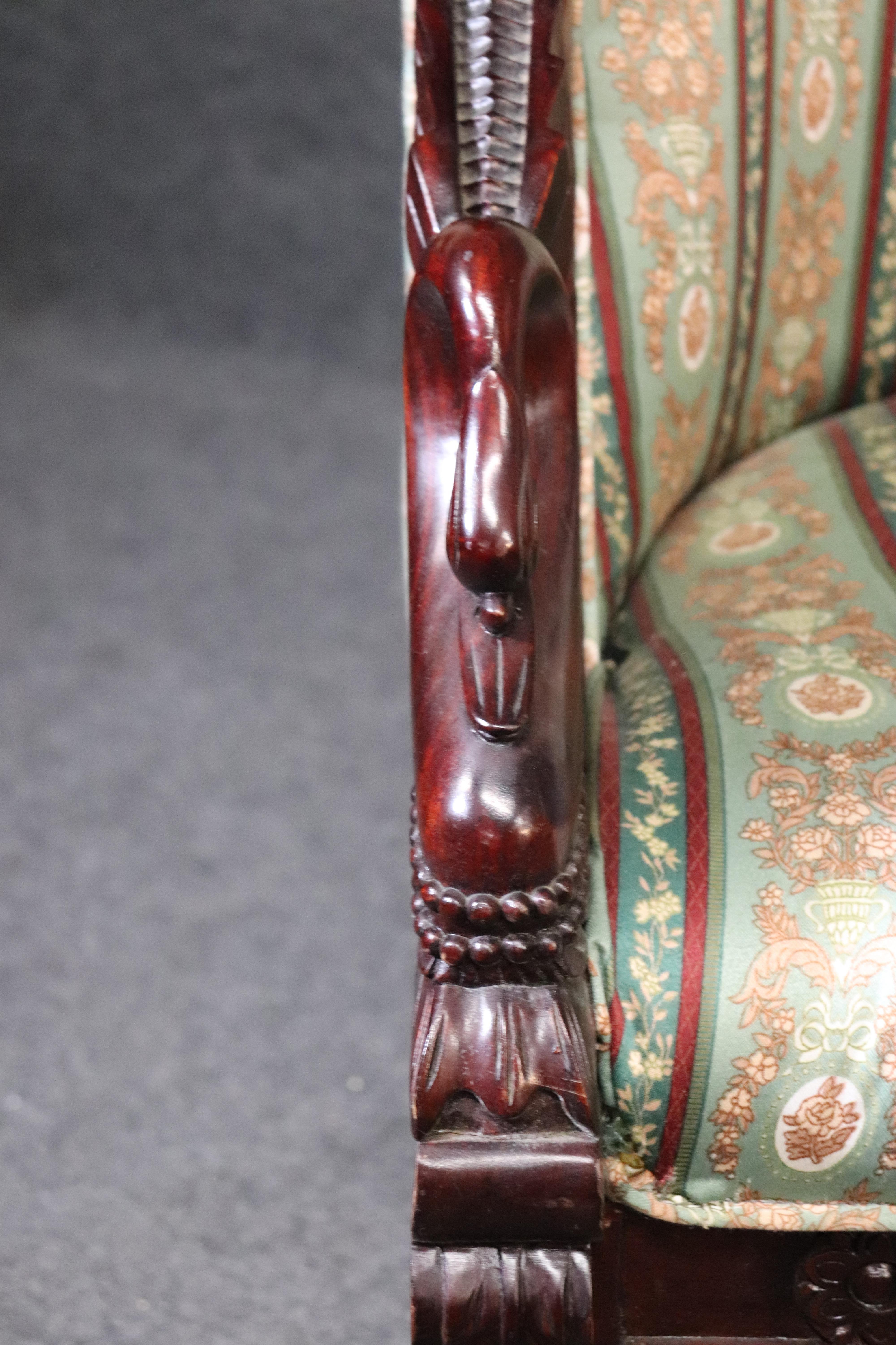 Mid-20th Century Pair of Carved Mahogany English Regency Swan Tub Style Club Chairs, circa 1950