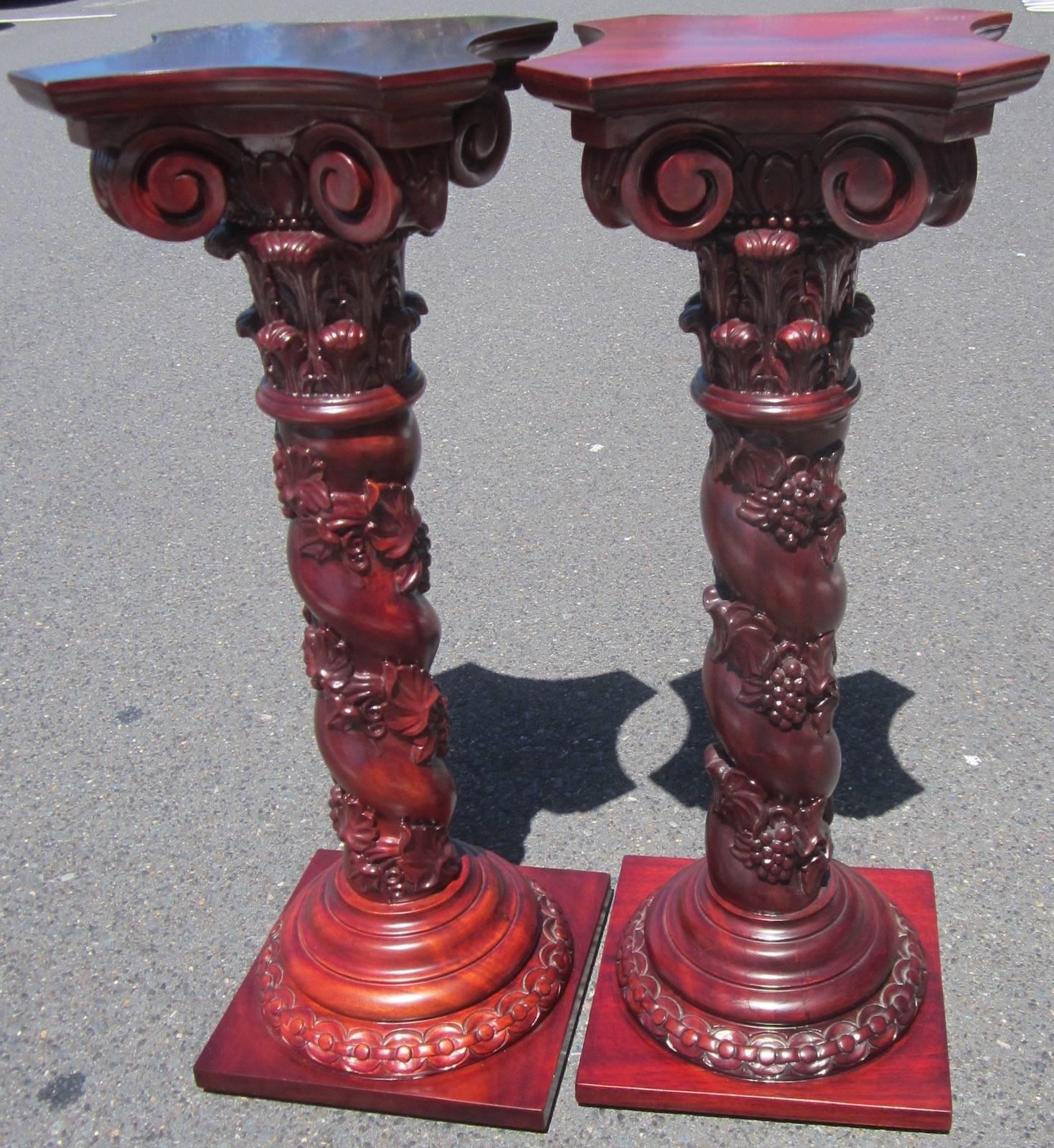 Rococo Pair of Carved Mahogany Pedestals