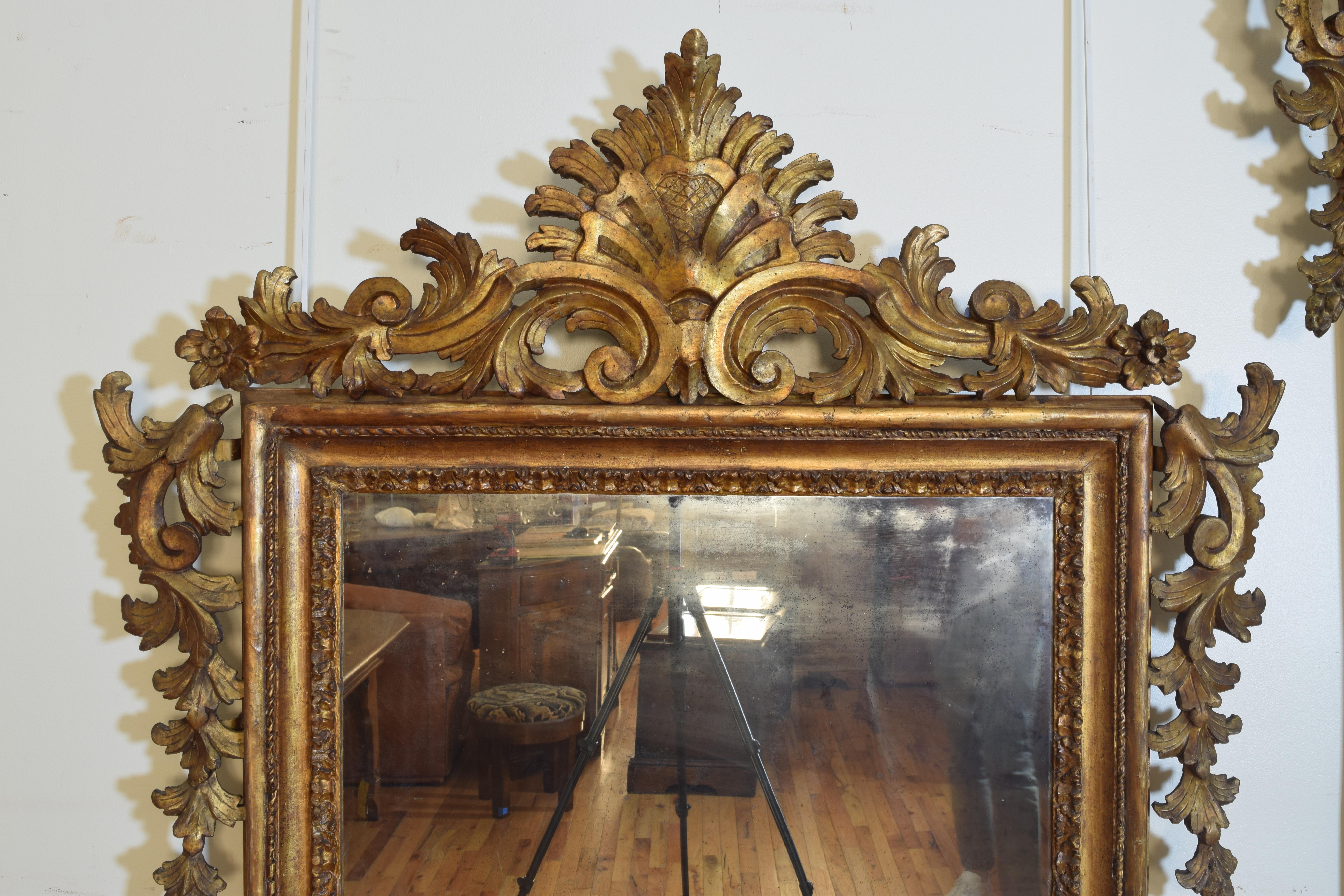 Giltwood Pair of Carved Mecca Mirrors, Louis XIV Period Naples, Italy, Early 18th Century