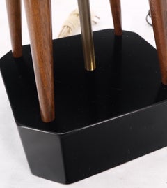 Pair Carved Oiled Walnut Star Bursting Sputnik Shape Bases Table Lamps Mint!