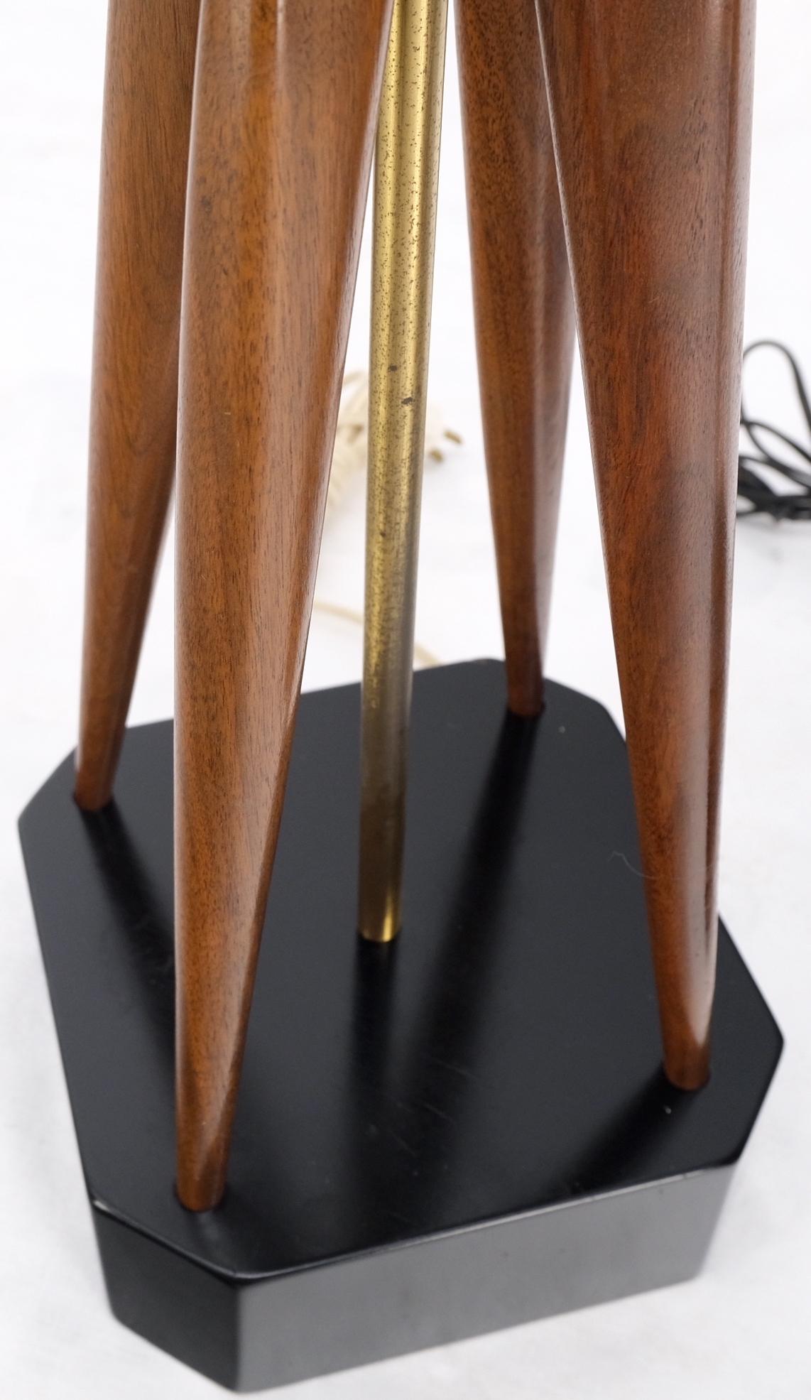 American Pair Carved Oiled Walnut Star Bursting Sputnik Shape Bases Table Lamps Mint! For Sale
