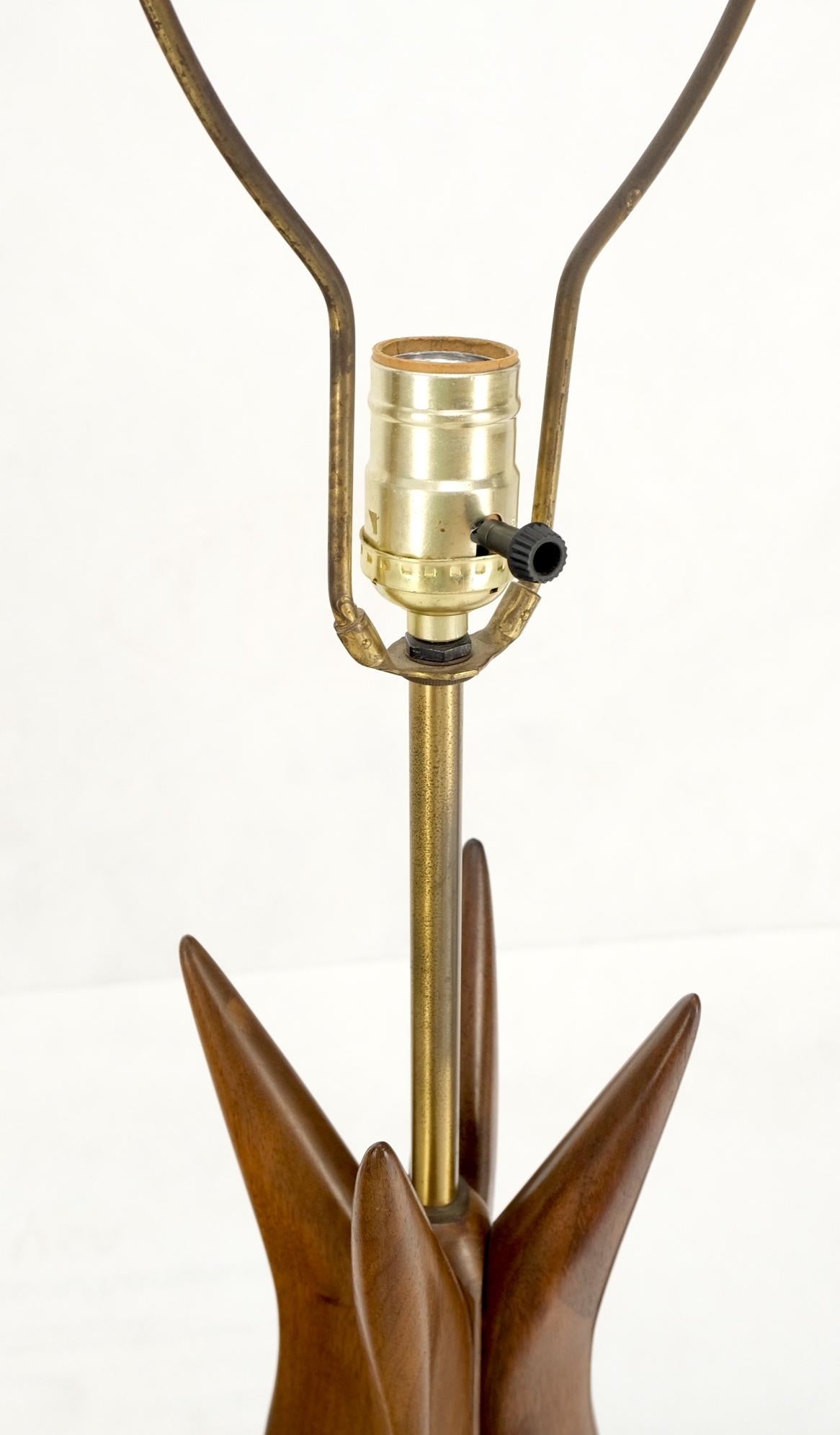 20th Century Pair Carved Oiled Walnut Star Bursting Sputnik Shape Bases Table Lamps Mint! For Sale