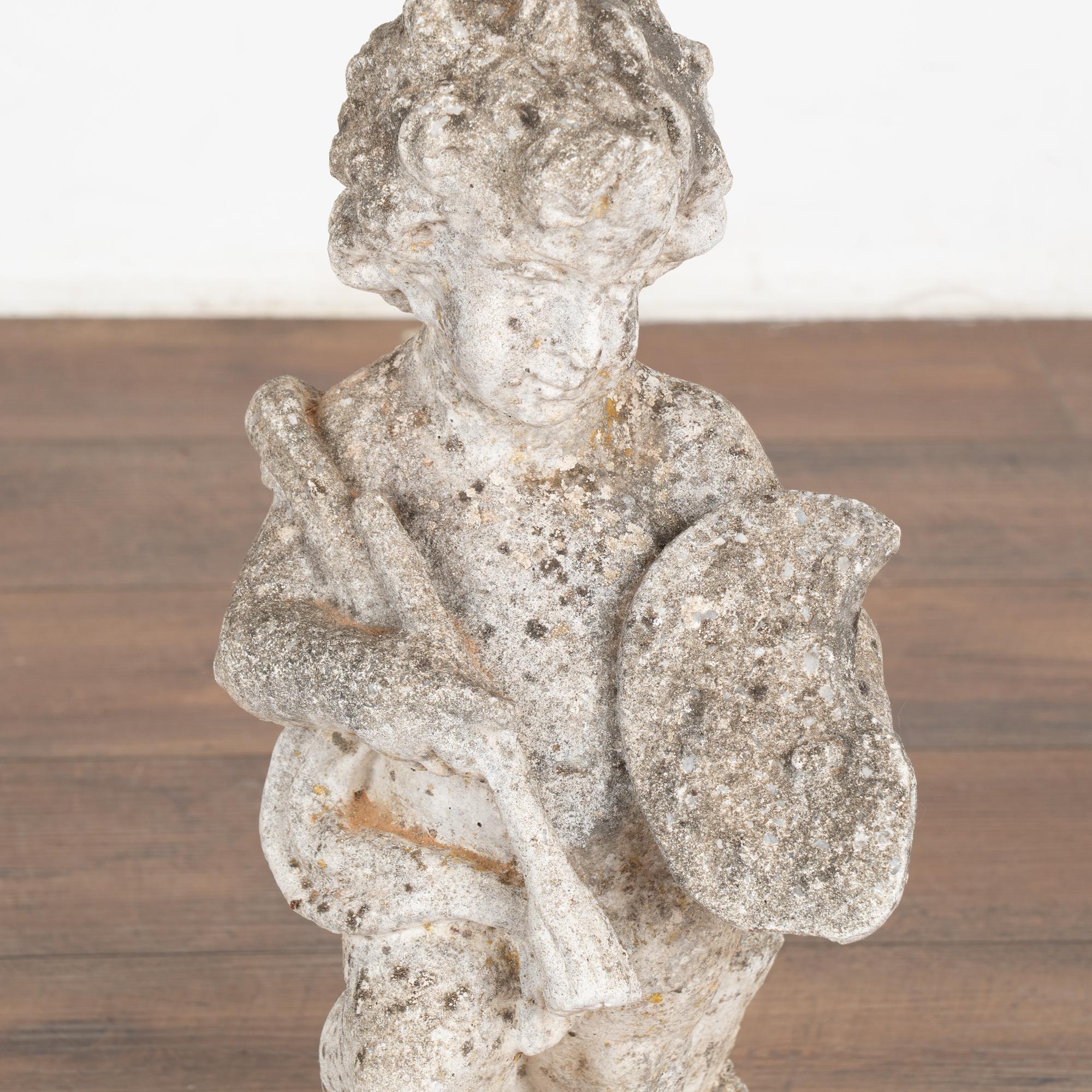 Danish Pair, Carved Putti Garden Sculptures with Painters Pallet, Denmark circa 1920-40 For Sale
