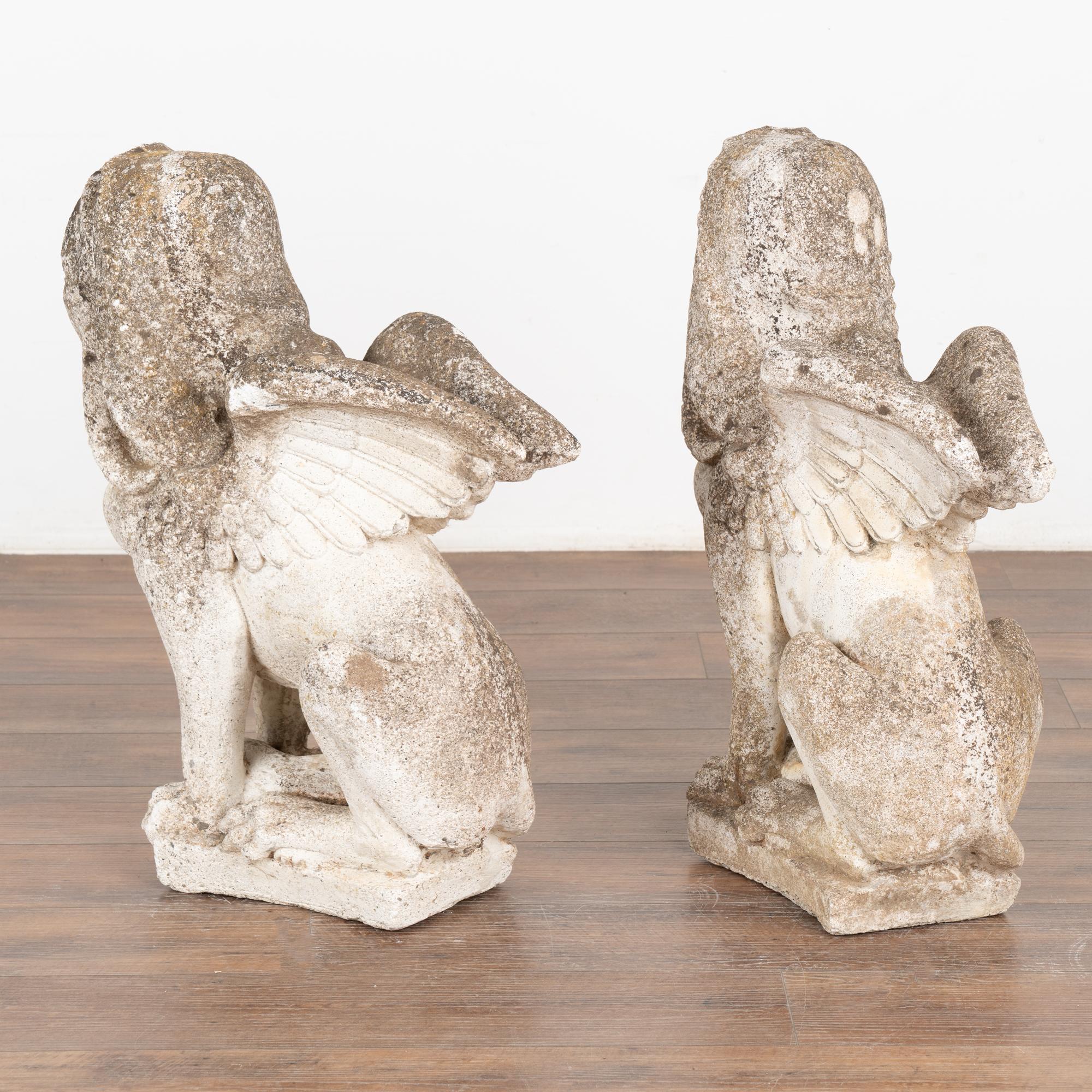 Pair, Carved Sphinx Garden Statues, France circa 1910 For Sale 3