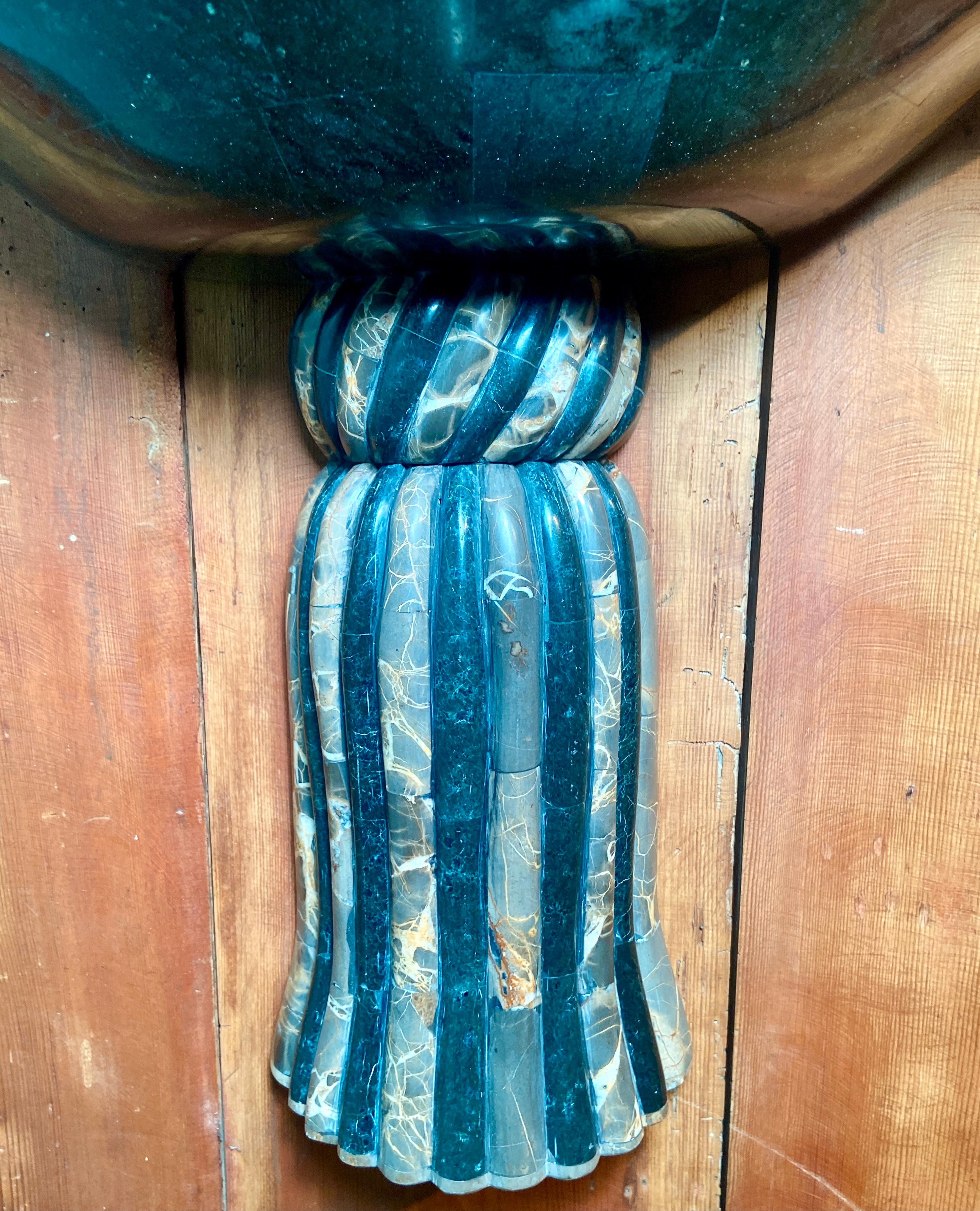 Pair Carved Stone Blue, Green, Teal and Grey Wall Brackets In Good Condition For Sale In New Orleans, LA