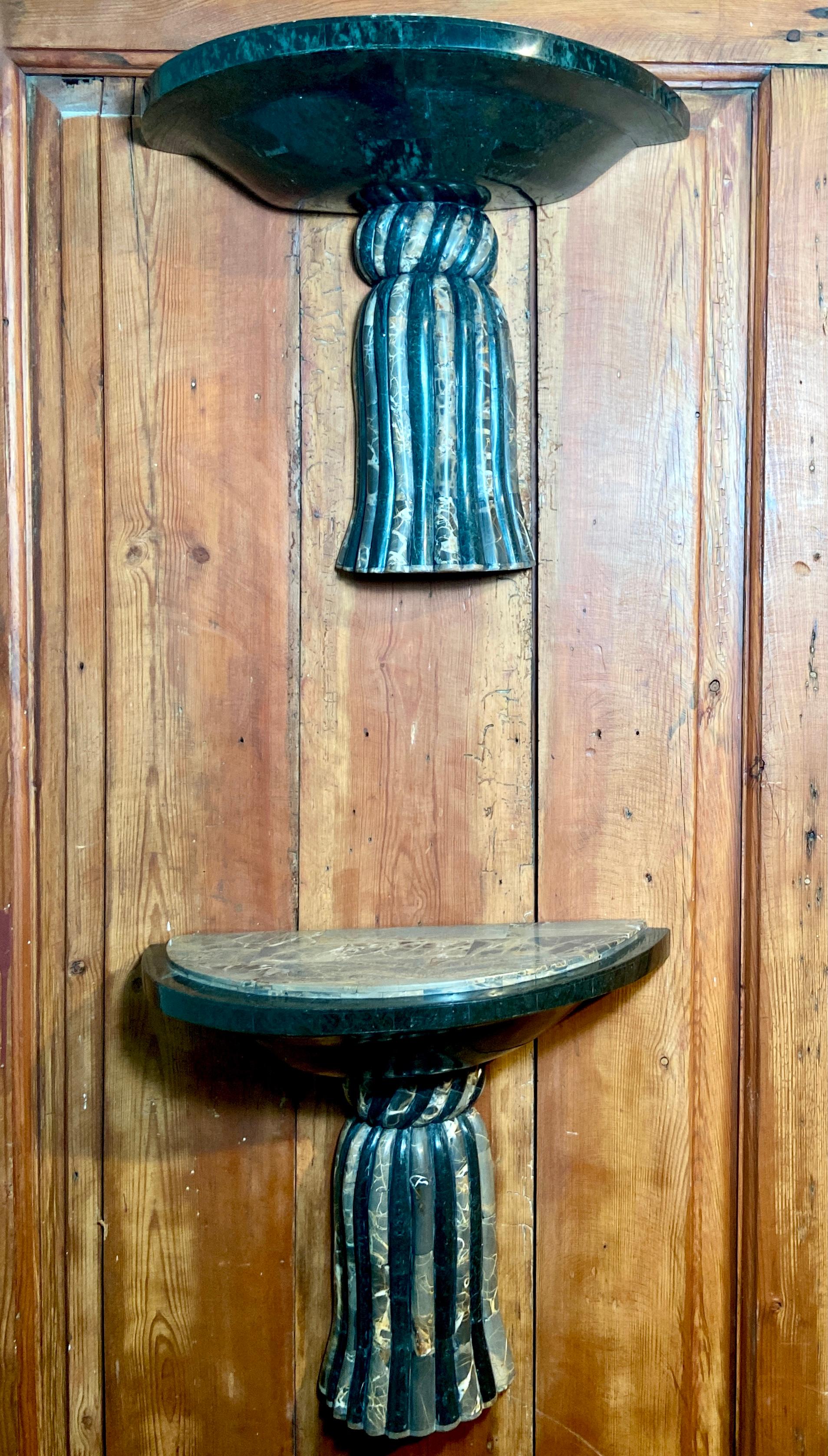 20th Century Pair Carved Stone Blue, Green, Teal and Grey Wall Brackets For Sale