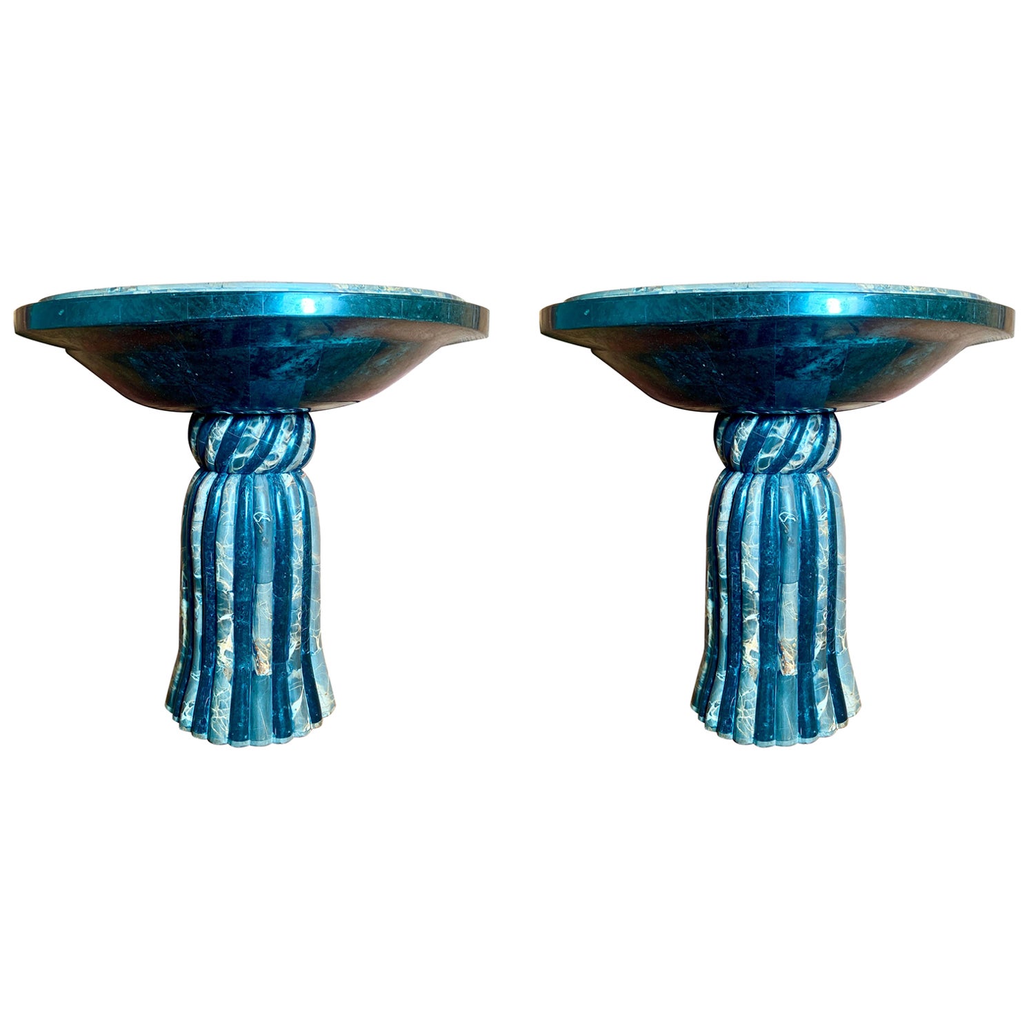 Wandhalterungen aus geschnitztem Stein in Blau, Grün, Teal und Grau, Paar