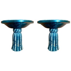 Pair Carved Stone Blue, Green, Teal and Grey Wall Brackets