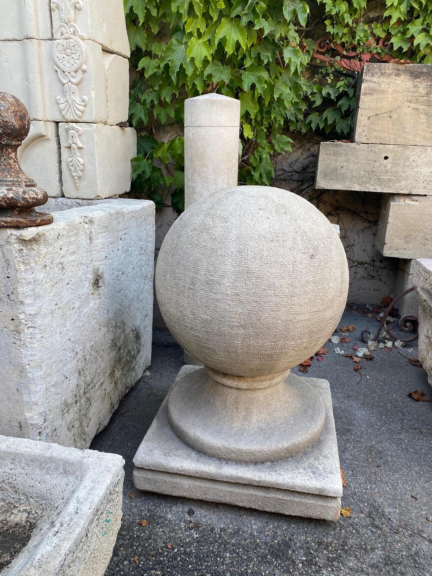 Pair Carved Stone Gate Pier Pillar Sphere Ball Finials on Pedestal Base Antiques 8