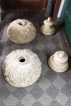 Pair Carved Stone Pedestal Urns