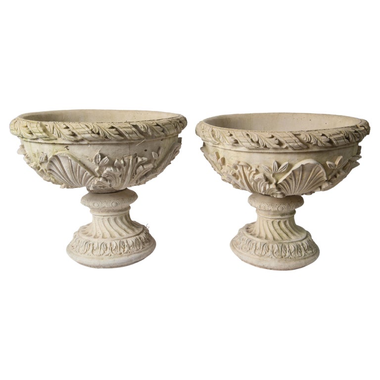 Pair Carved Stone Pedestal Urns For Sale at 1stDibs
