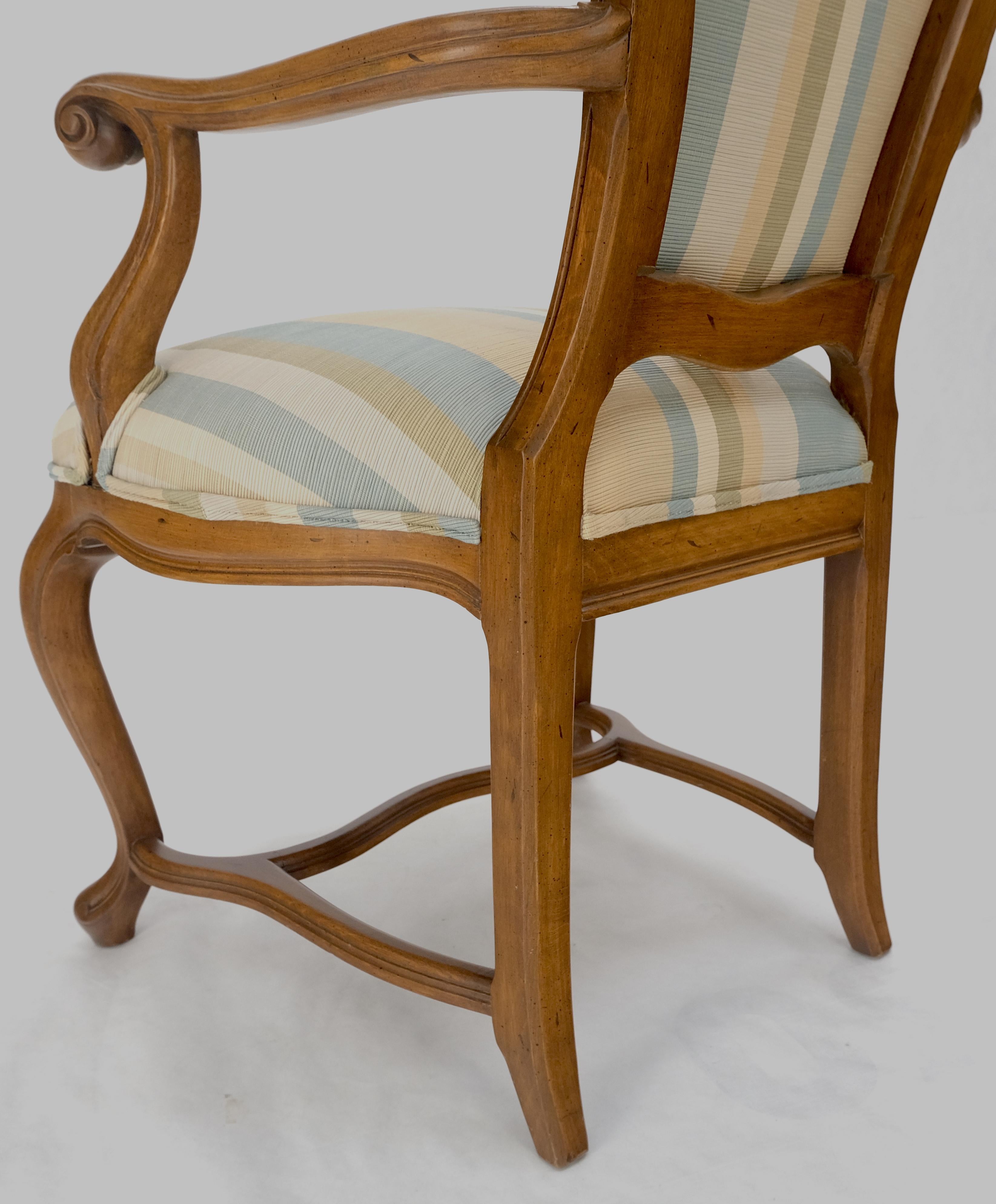 Pair Carved Striped Upholstery Tall Backs Carved Walnut Scallop Design Decorated For Sale 2