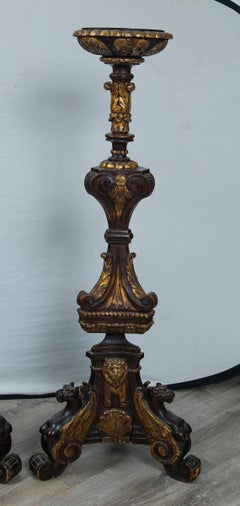 Pair of Carved Walnut and Gilt Renaissance Revival Torchiers