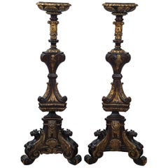 Pair of Carved Walnut and Gilt Renaissance Revival Torchiers