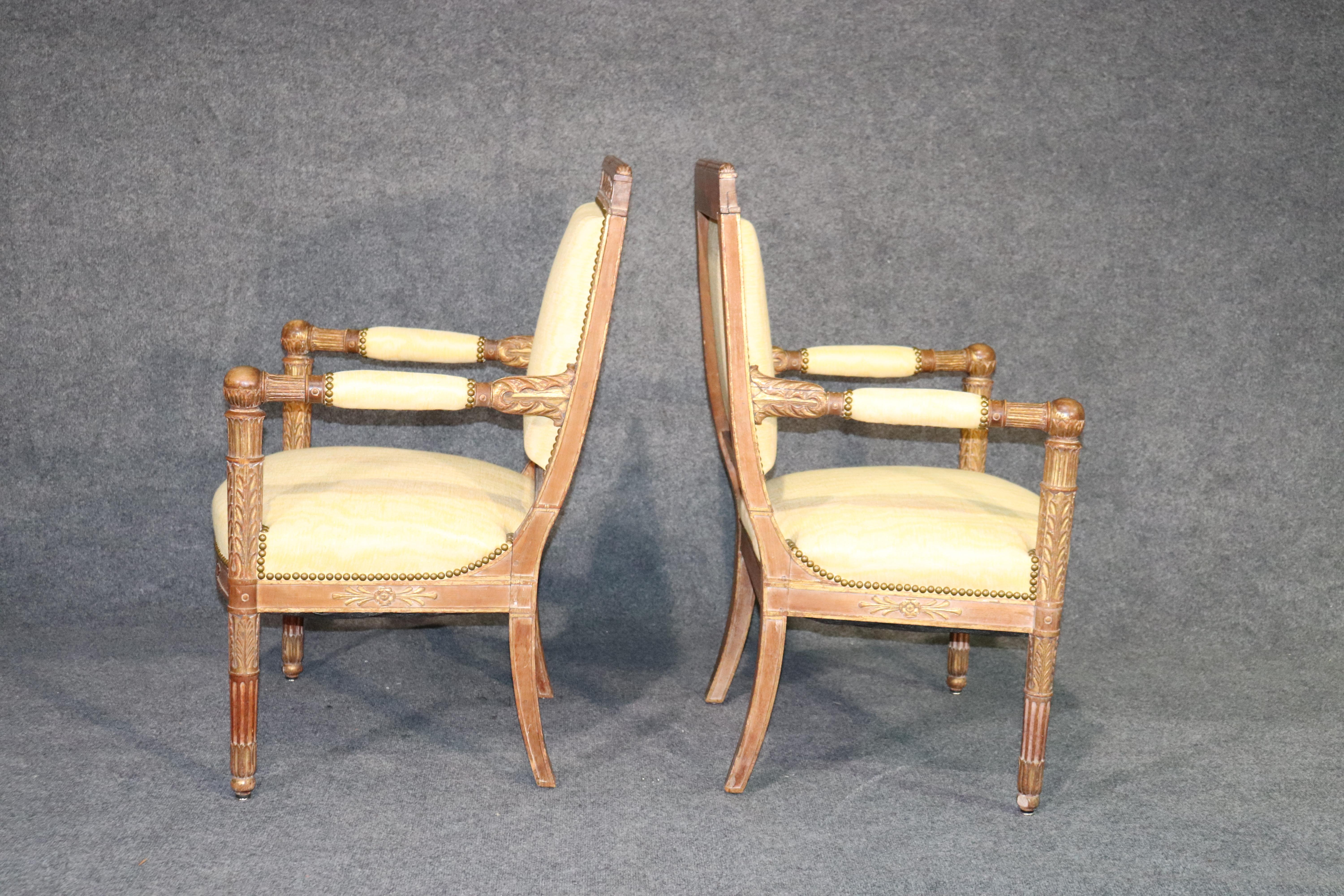 Pair of Carved Walnut French Empire Open Armchairs Fauteuils, circa 1870 In Good Condition In Swedesboro, NJ