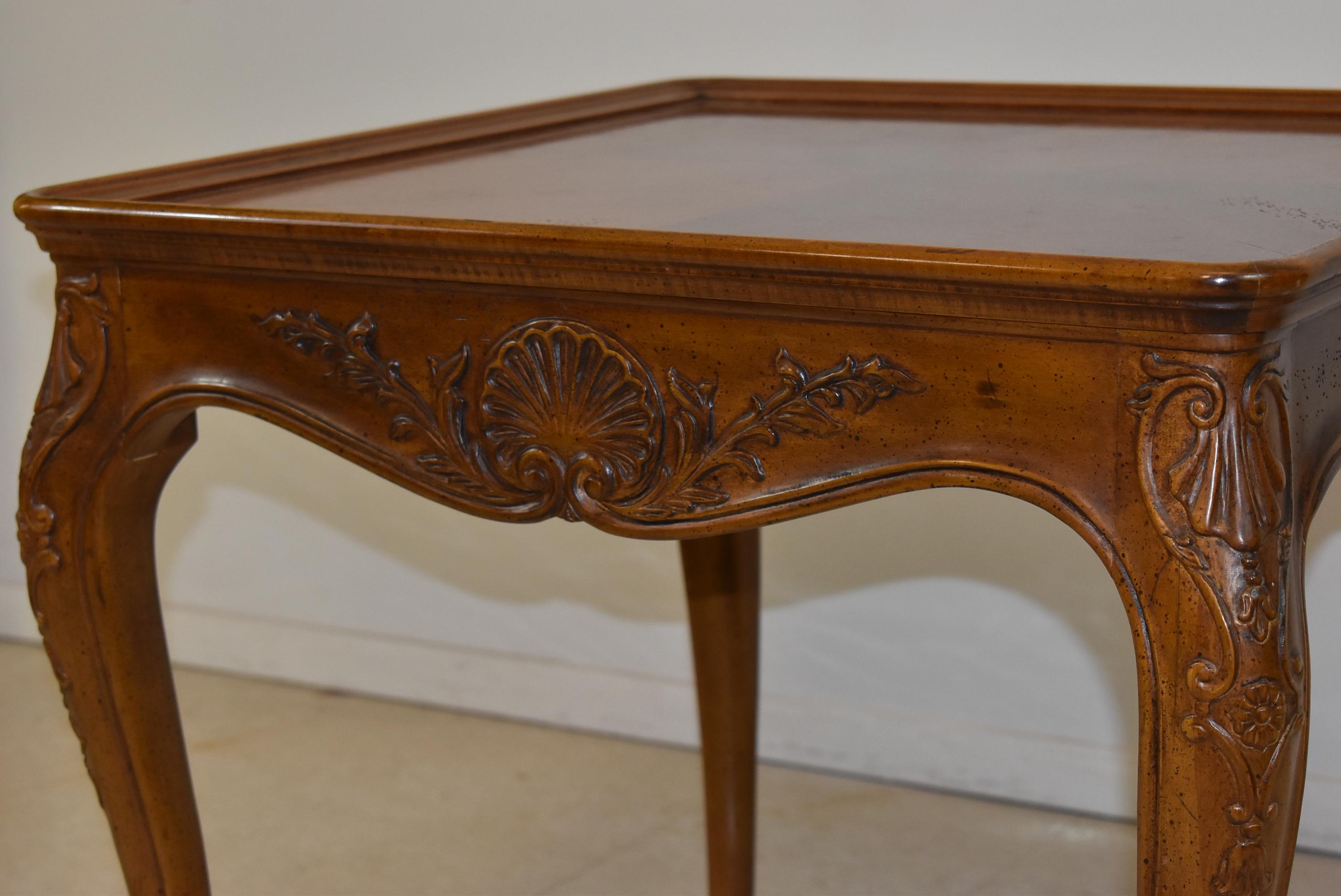 Pair of Carved Walnut Provincial Style Side Tables by Henredon In Good Condition In Toledo, OH