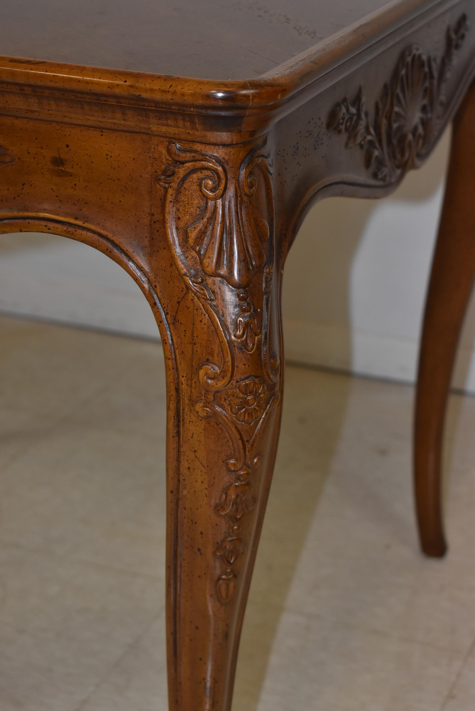 20th Century Pair of Carved Walnut Provincial Style Side Tables by Henredon
