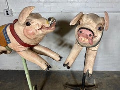 Pair Carved Wood Carousel Pigs, mid 20th century , France