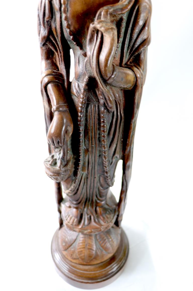Pair of Carved Wood Tibetan Buddha Table Lamps For Sale 2