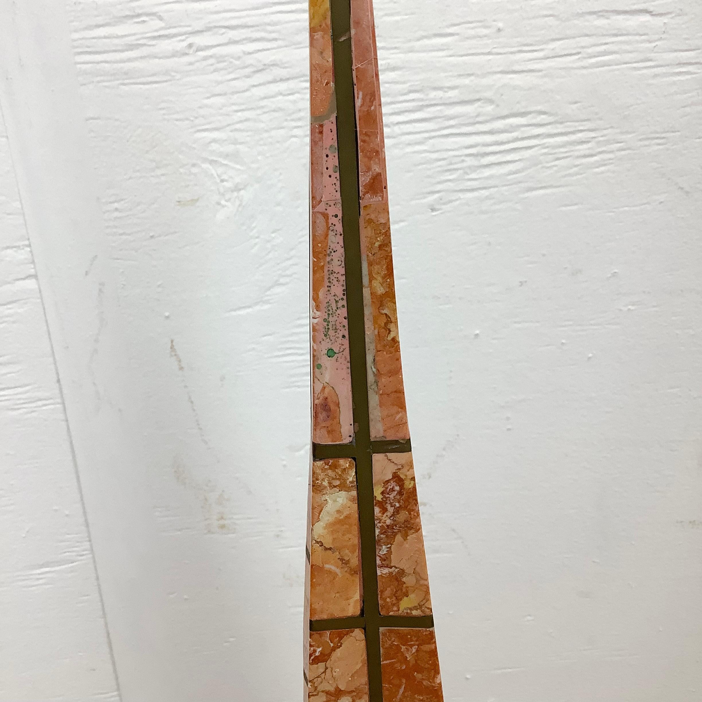 Pair Casa Bique Blush Marble and Brass Obelisks, Attr. Robert Marcius For Sale 3