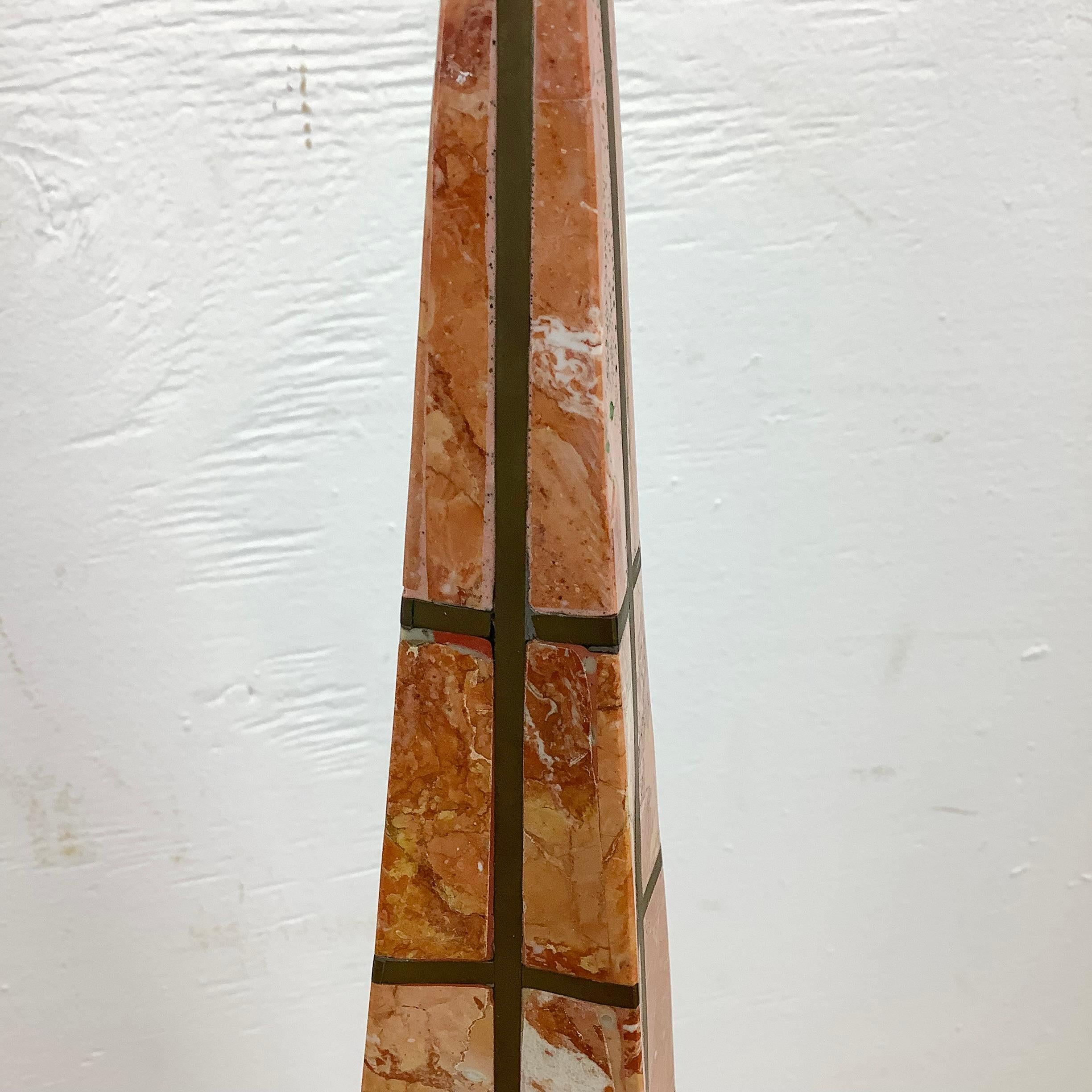 Pair Casa Bique Blush Marble and Brass Obelisks, Attr. Robert Marcius For Sale 7