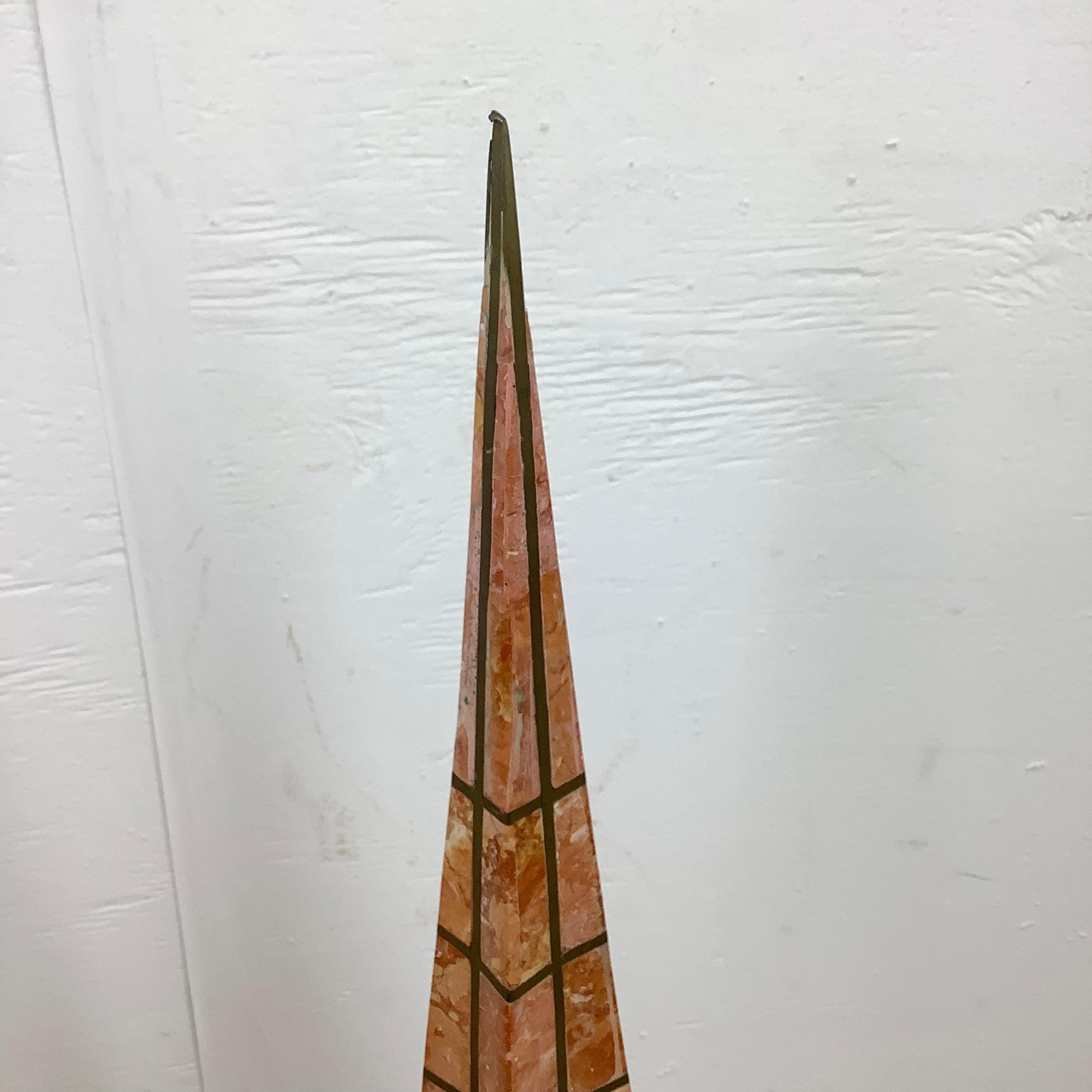 Pair Casa Bique Blush Marble and Brass Obelisks, Attr. Robert Marcius For Sale 8