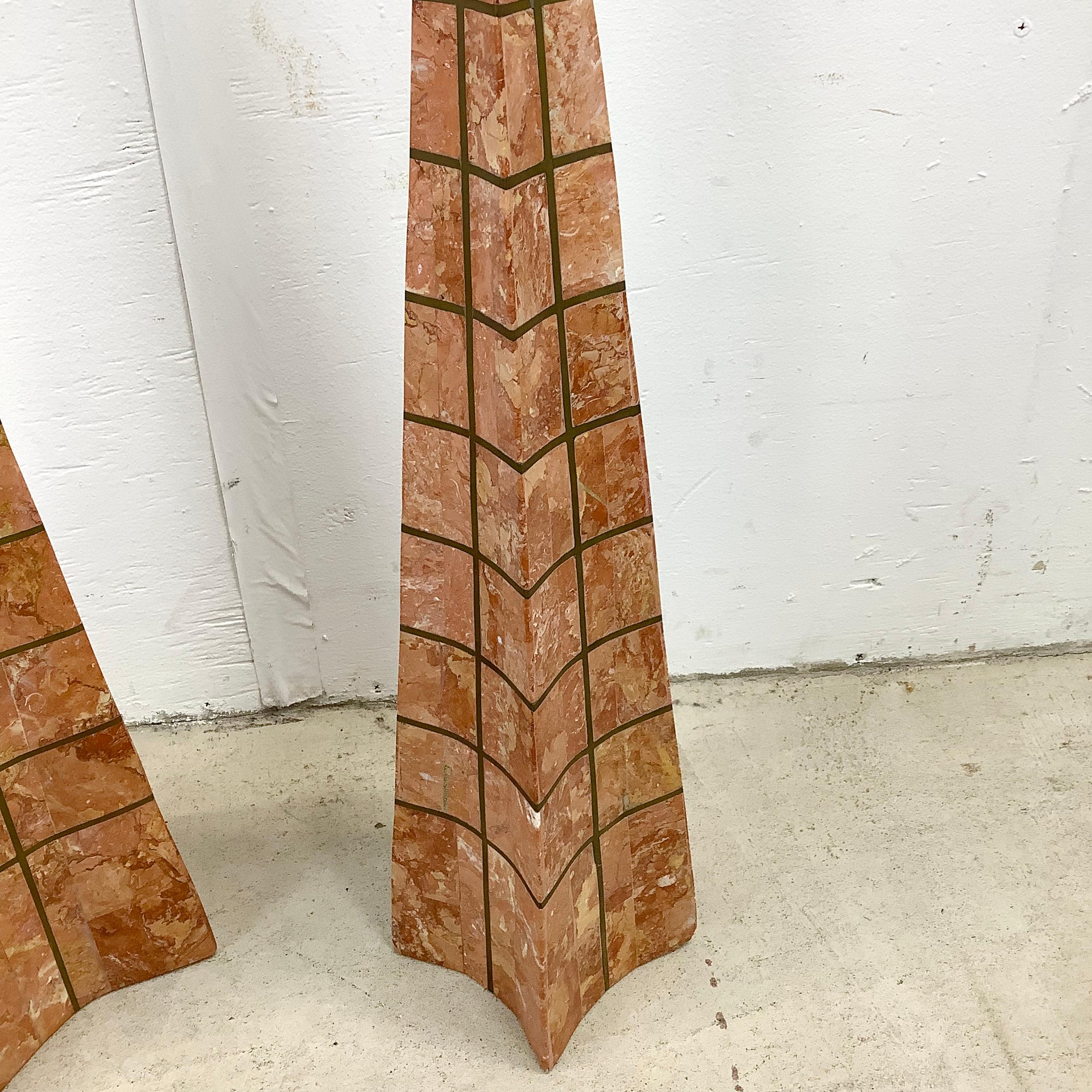 Pair Casa Bique Blush Marble and Brass Obelisks, Attr. Robert Marcius For Sale 12