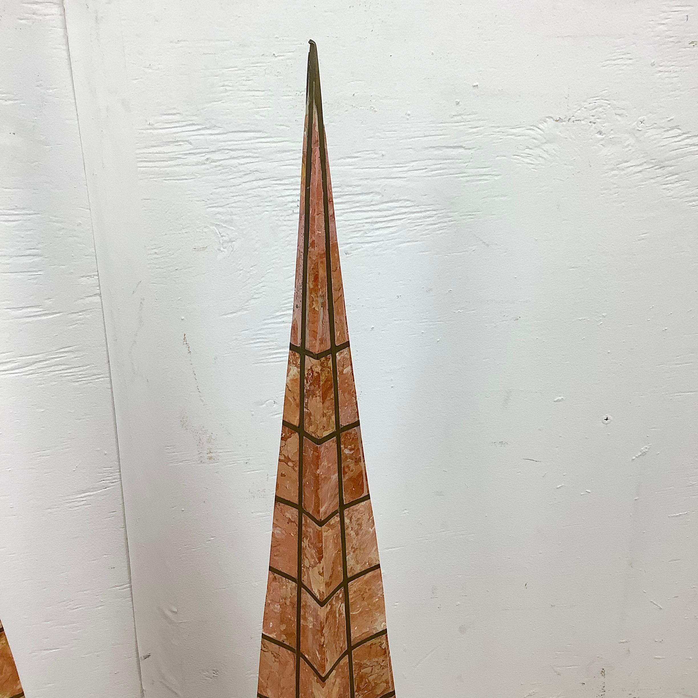 Other Pair Casa Bique Blush Marble and Brass Obelisks, Attr. Robert Marcius For Sale