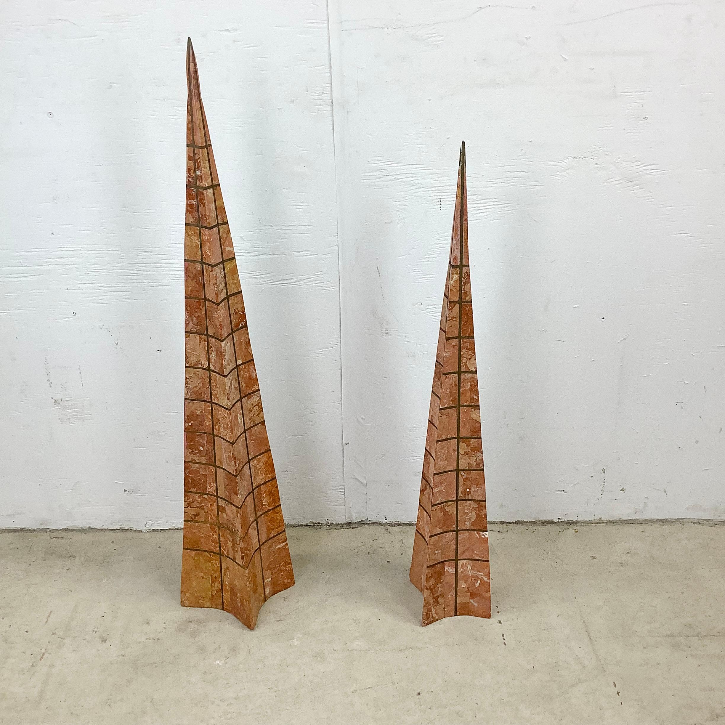 Pair Casa Bique Blush Marble and Brass Obelisks, Attr. Robert Marcius For Sale 1