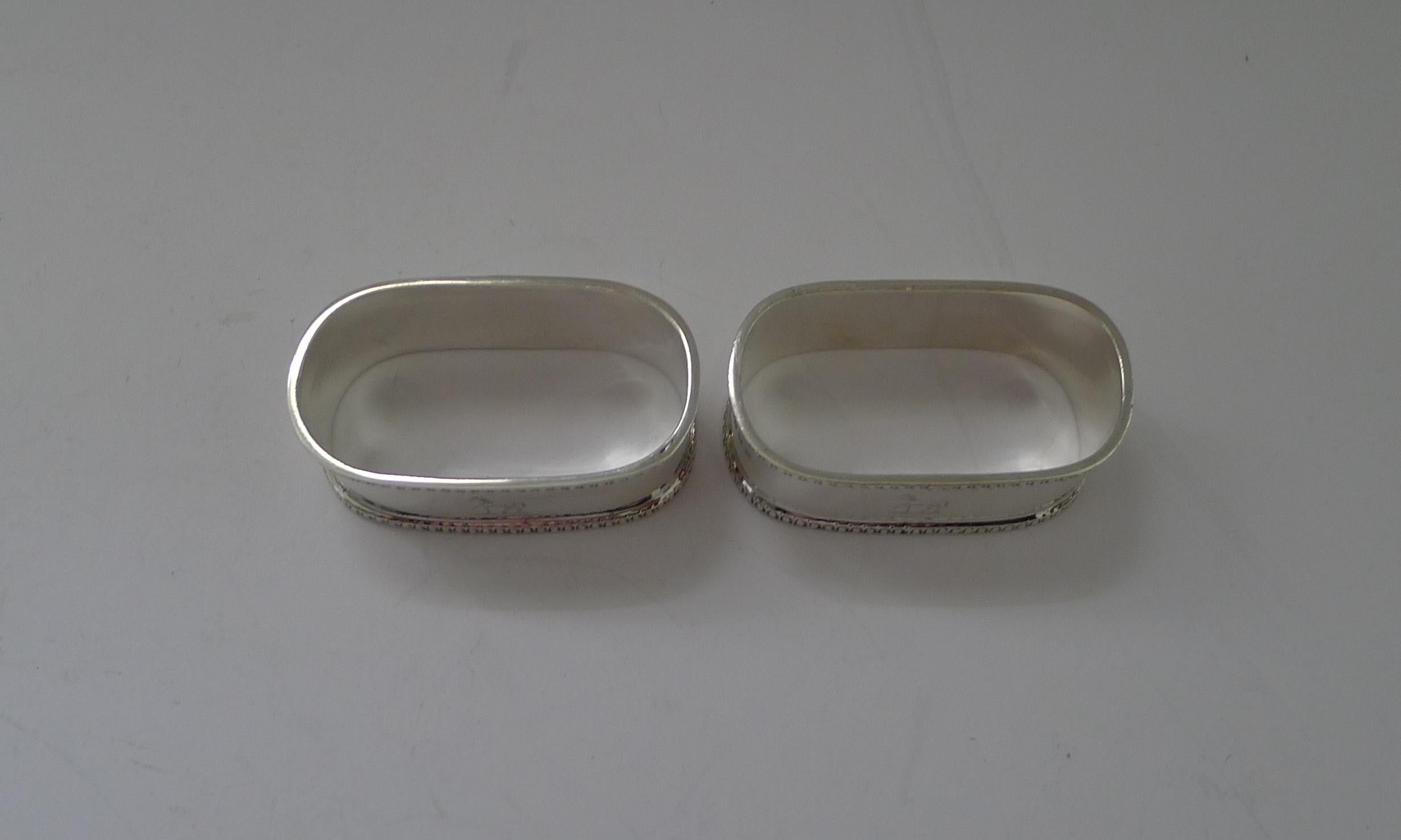 Pair Cased Antique Sterling Silver Napkin Rings by Asprey & Co. For Sale 5