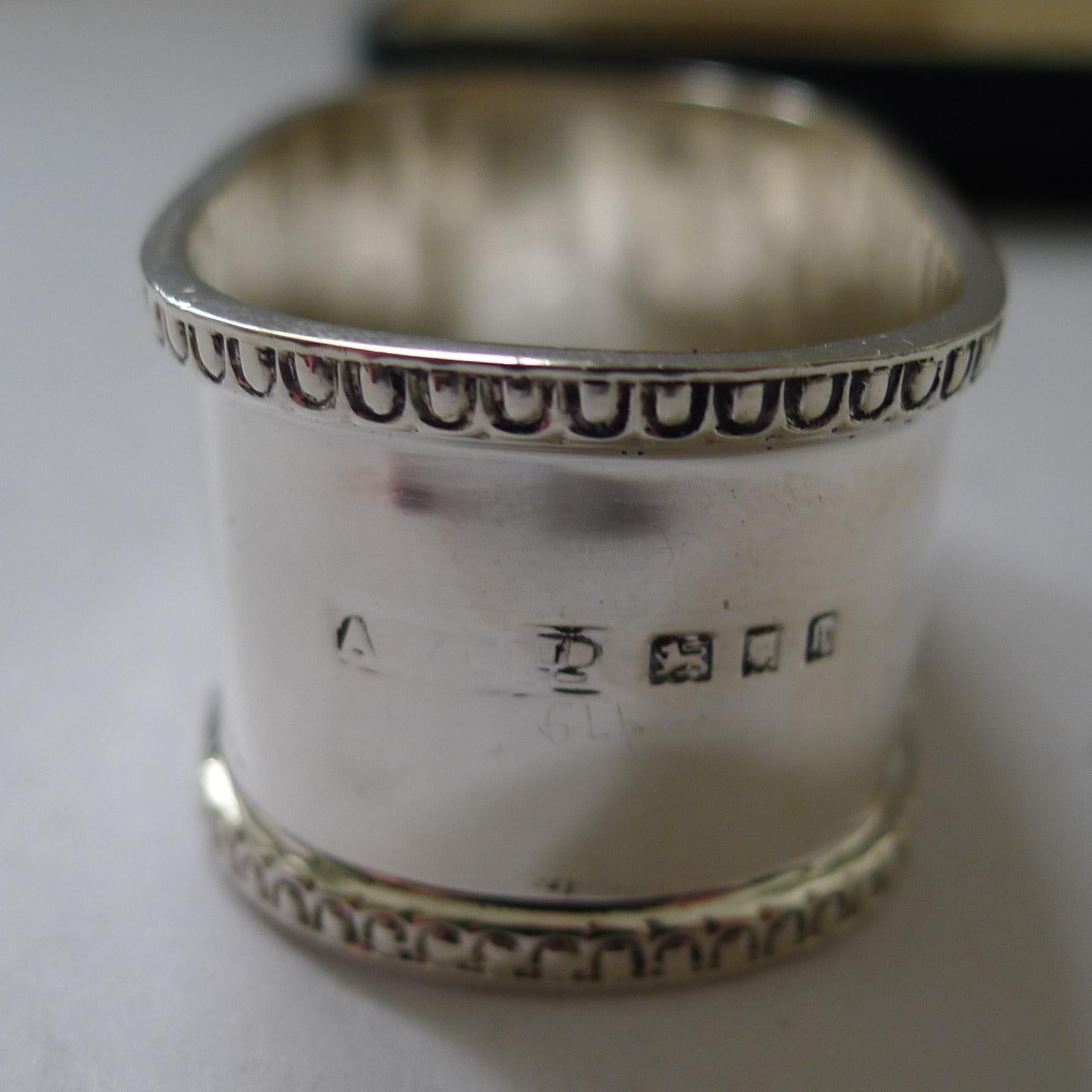 Pair Cased Antique Sterling Silver Napkin Rings by Asprey & Co. For Sale 2