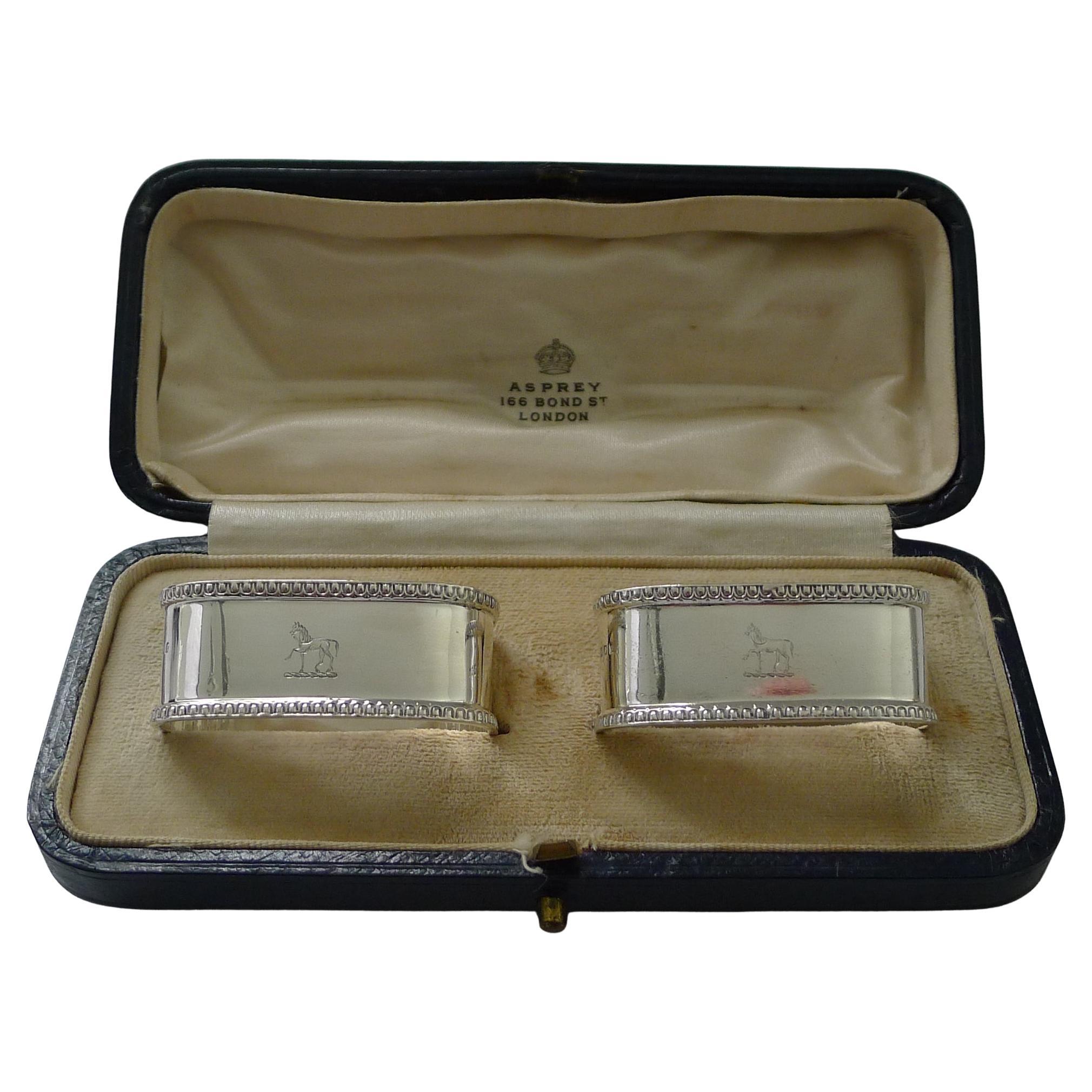 Pair Cased Antique Sterling Silver Napkin Rings by Asprey & Co.
