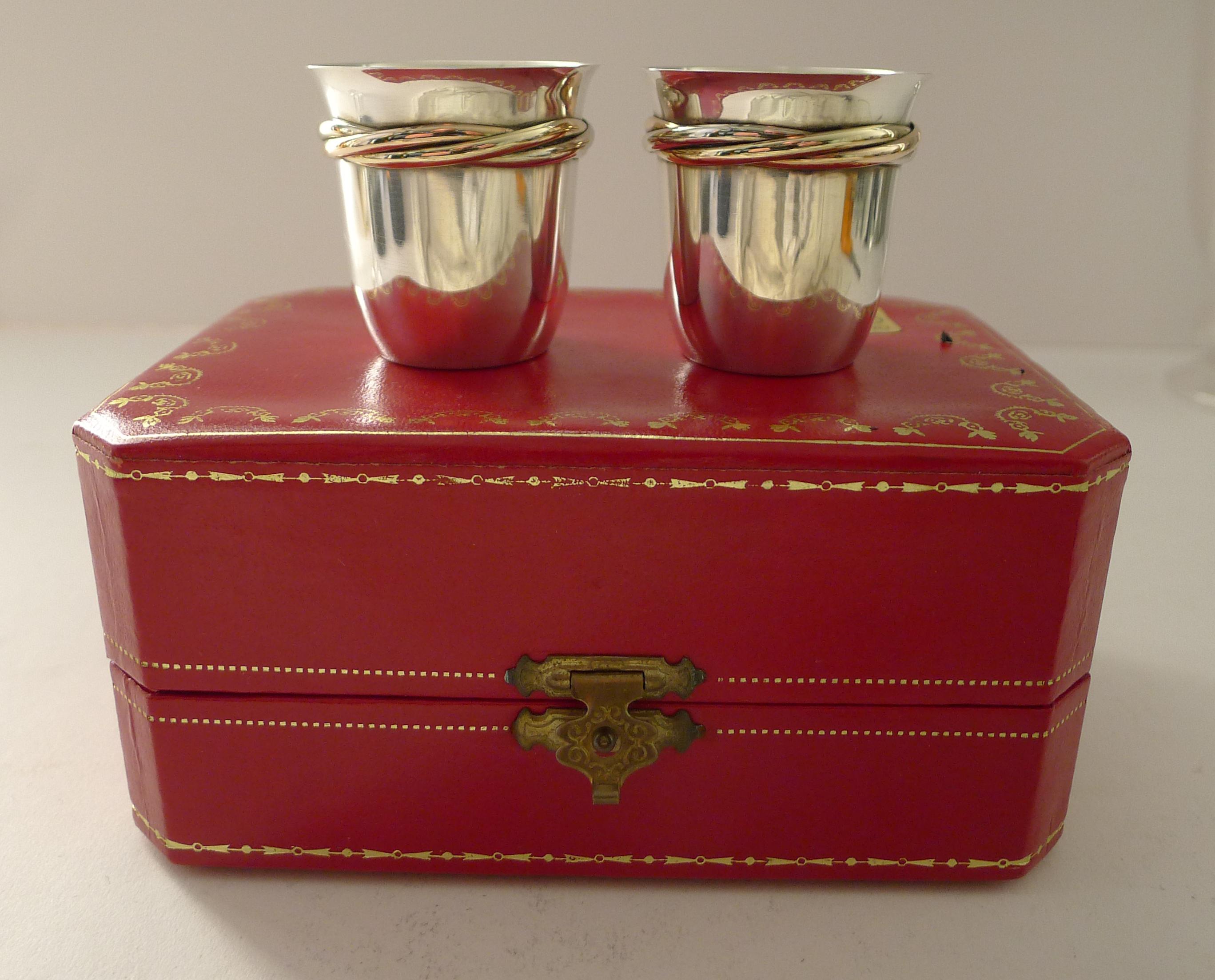 Pair Cased Cartier Silver Trinity Shot Glasses c.1970 4