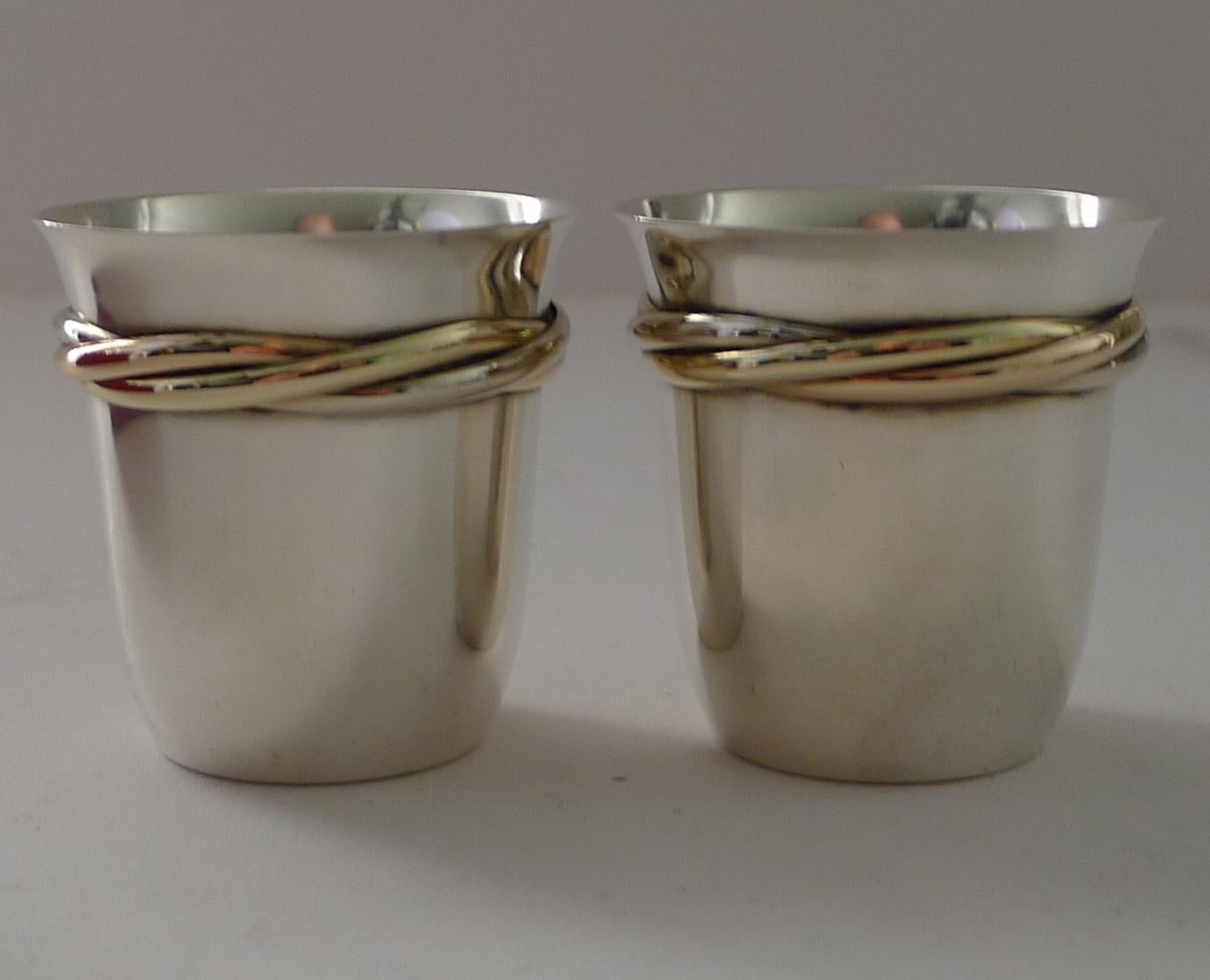 Pair Cased Cartier Silver Trinity Shot Glasses c.1970 7