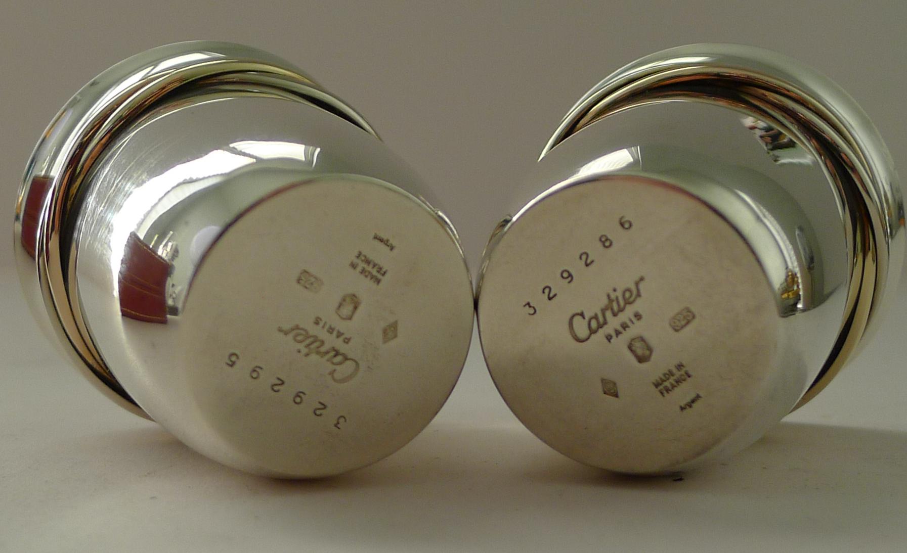Pair Cased Cartier Silver Trinity Shot Glasses c.1970 9